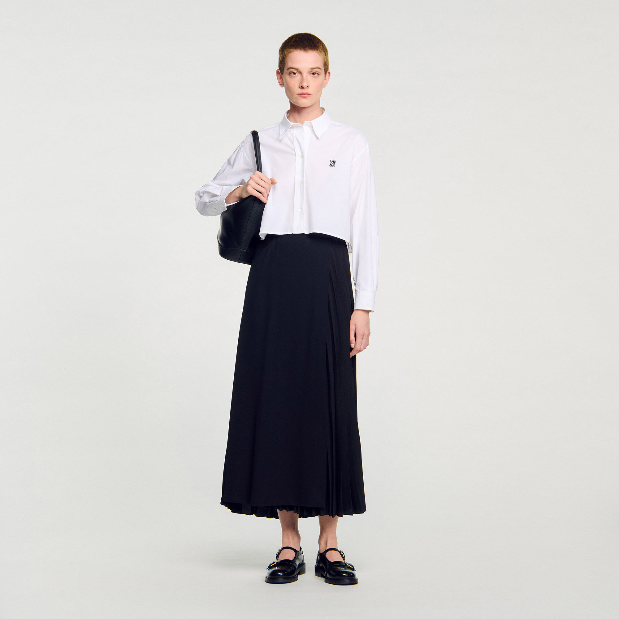 Curb chain buckle pleated skirt