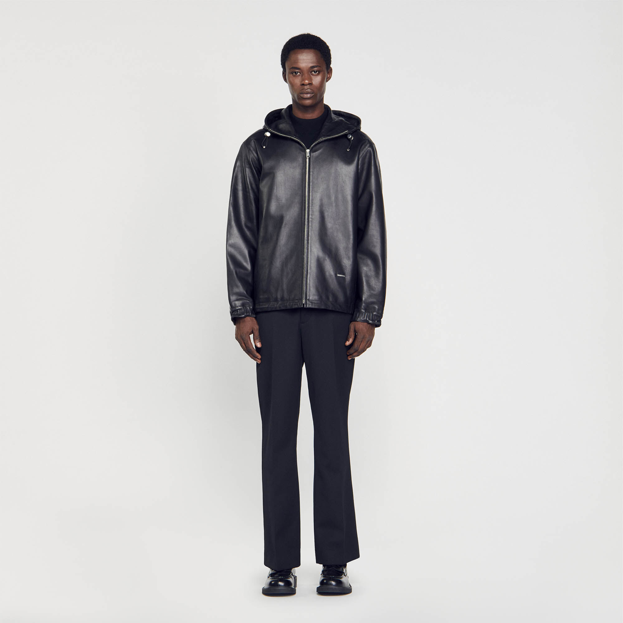Sandro leather outlet jacket
