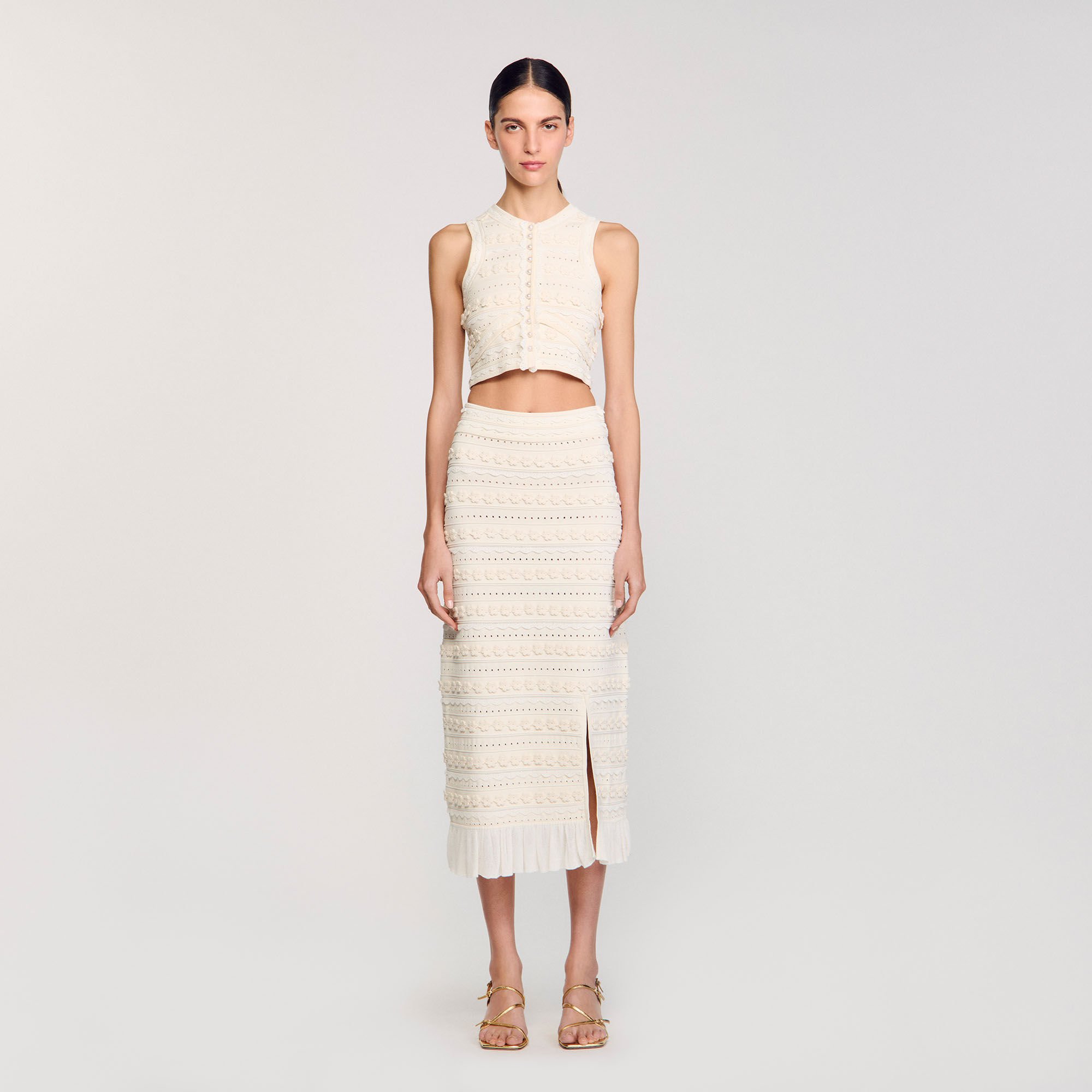 Long skirt with crochet detailing