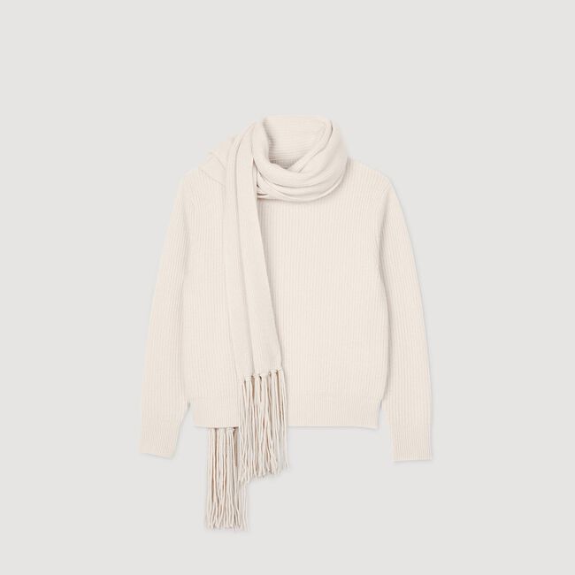 Knitted jumper with scarf collar