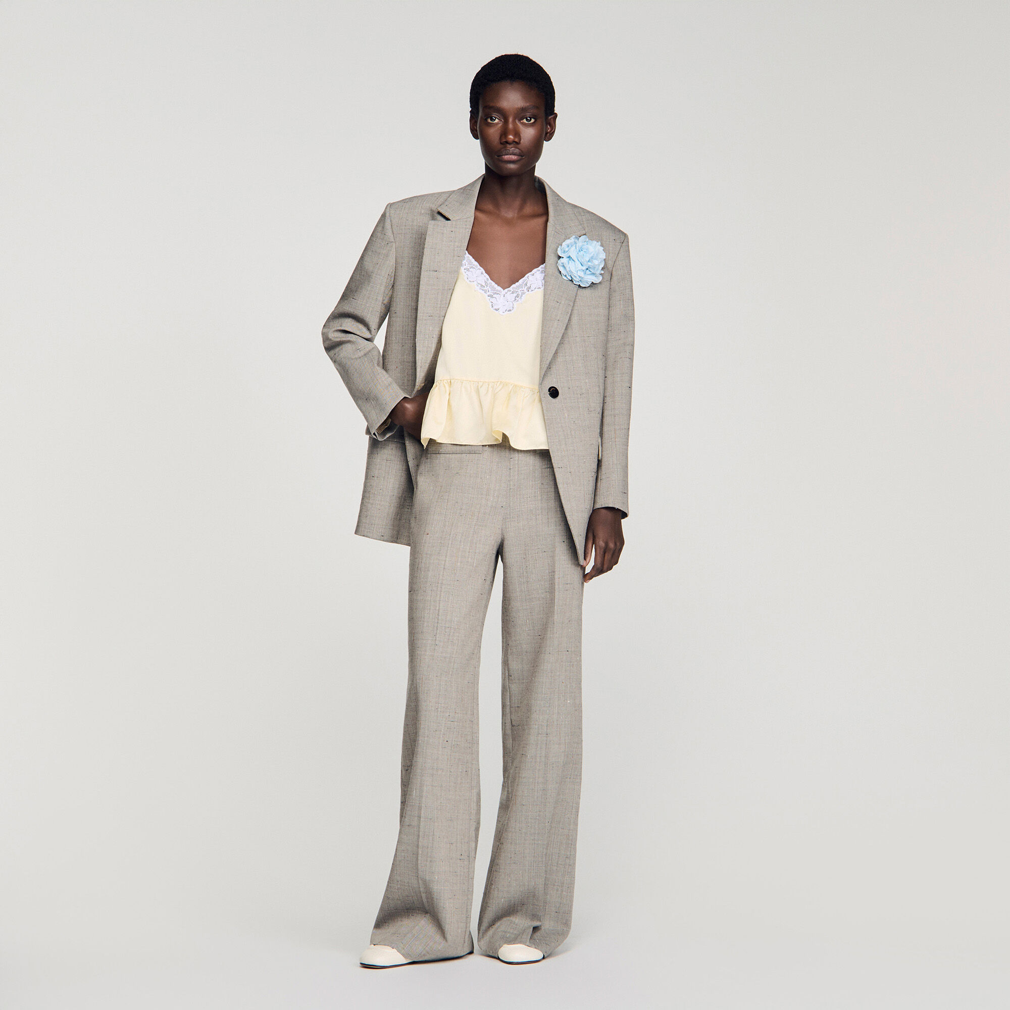 Wide-leg checked wool trousers