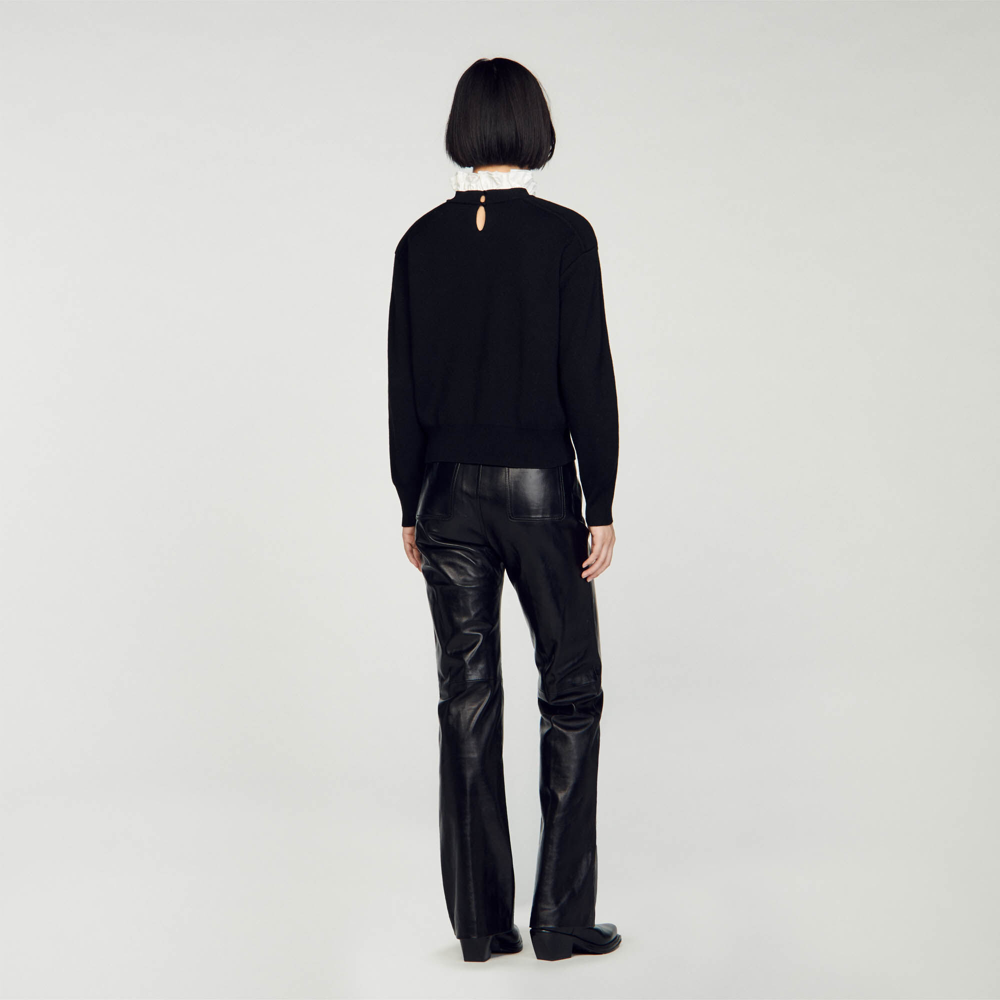 Knitted jumper with high neck Black / Gray | Sandro Paris