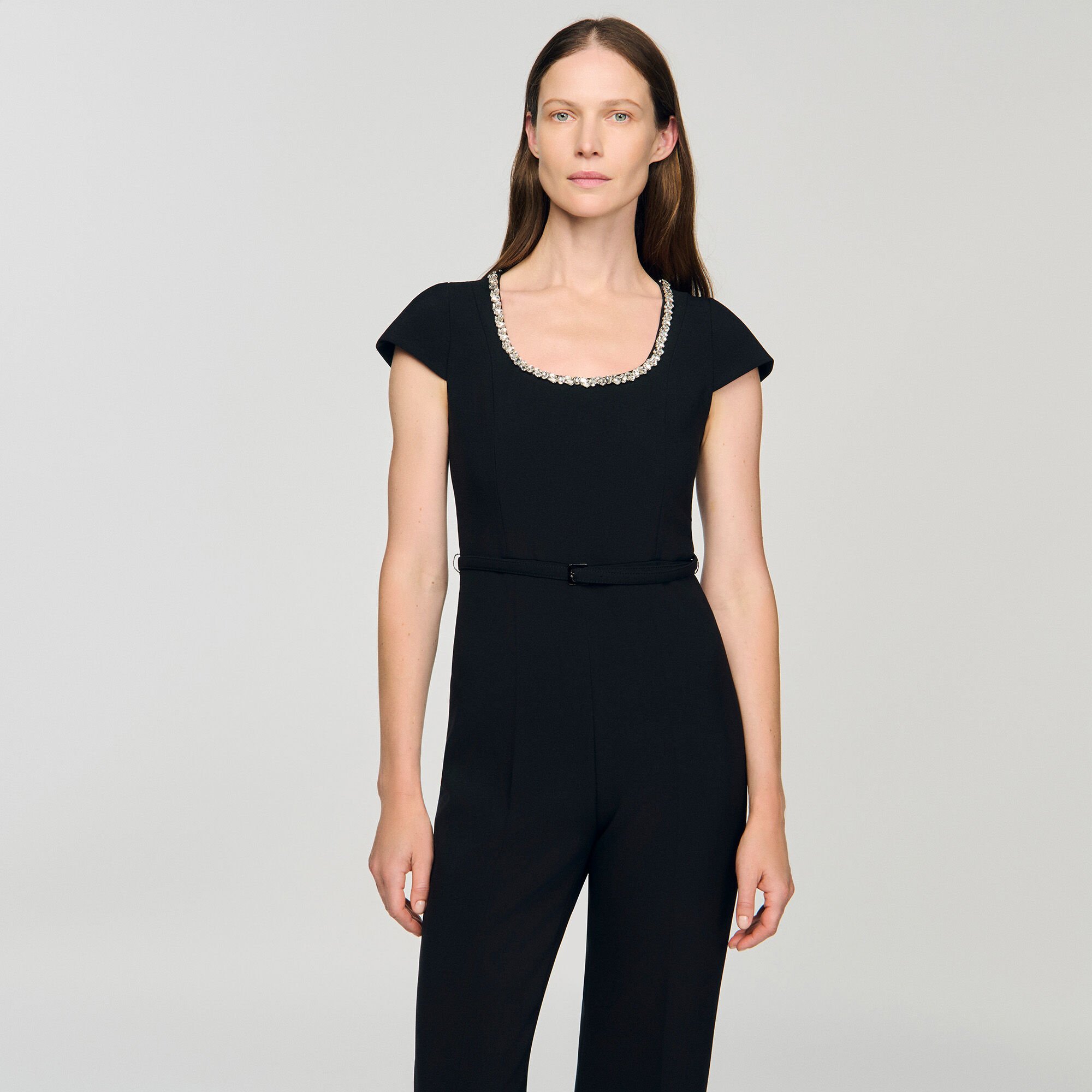 Jumpsuit with rhinestone collar