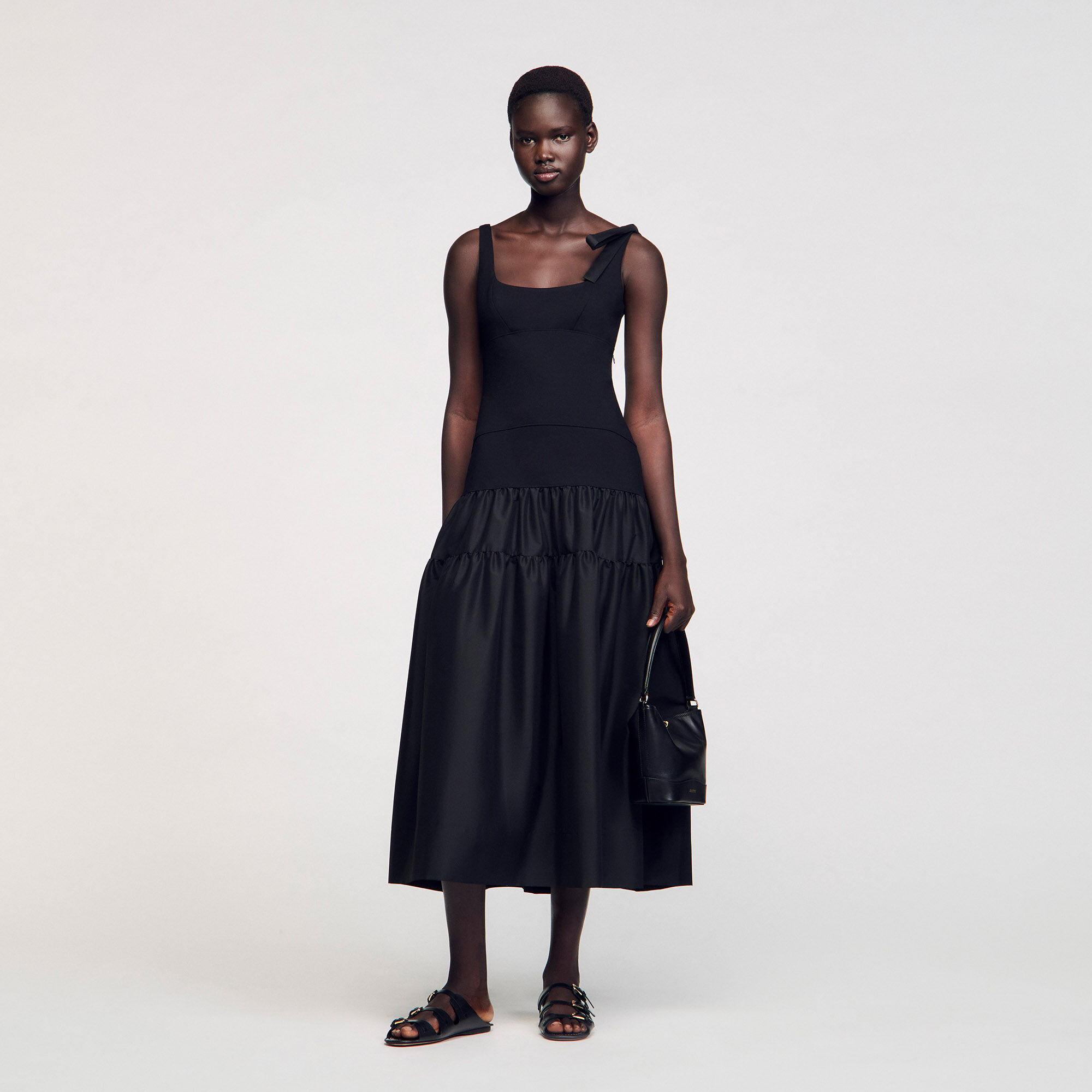 Long dual-material dress