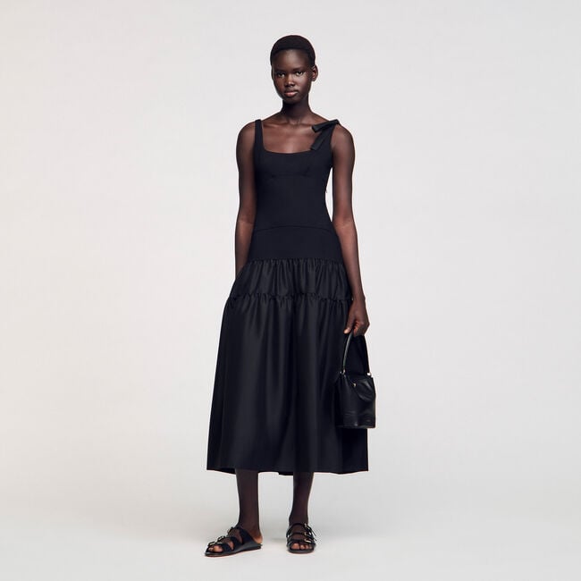 Long dual-material dress