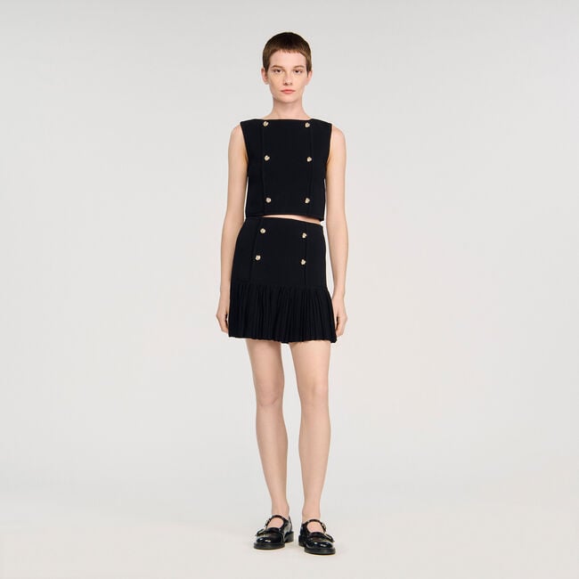 Short pleated knit skirt