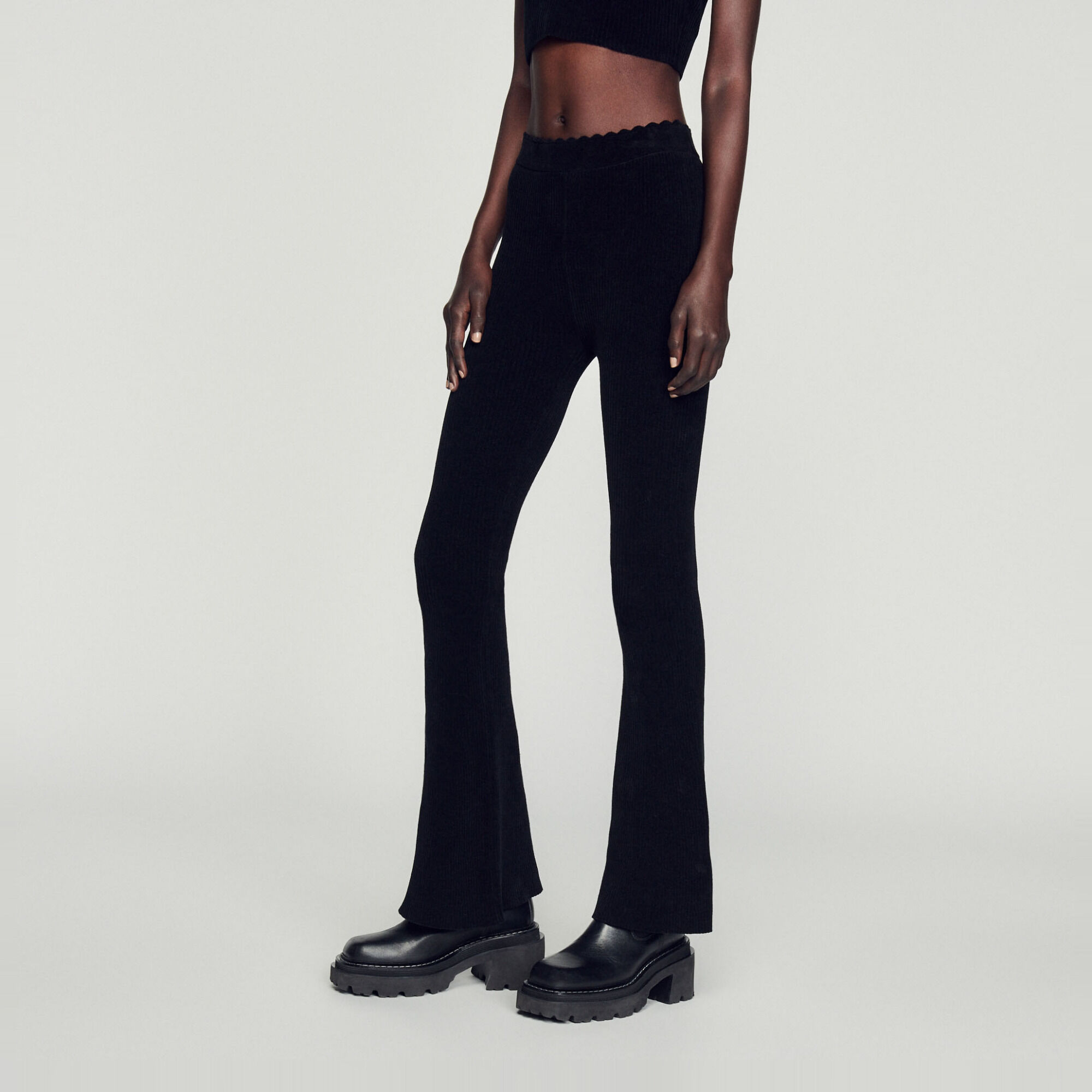 Flared velour knit trousers
