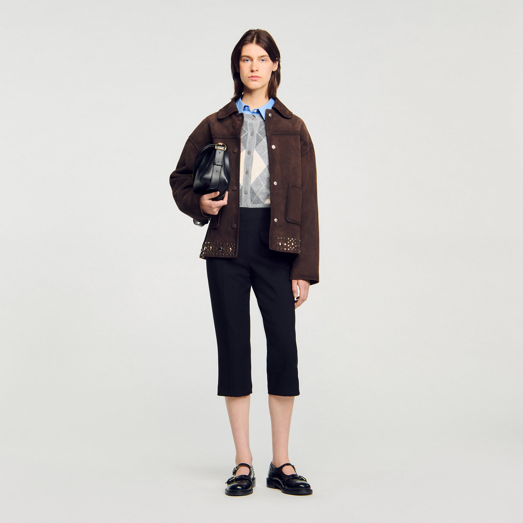 Capri trousers black / gray For Women | Sandro Paris