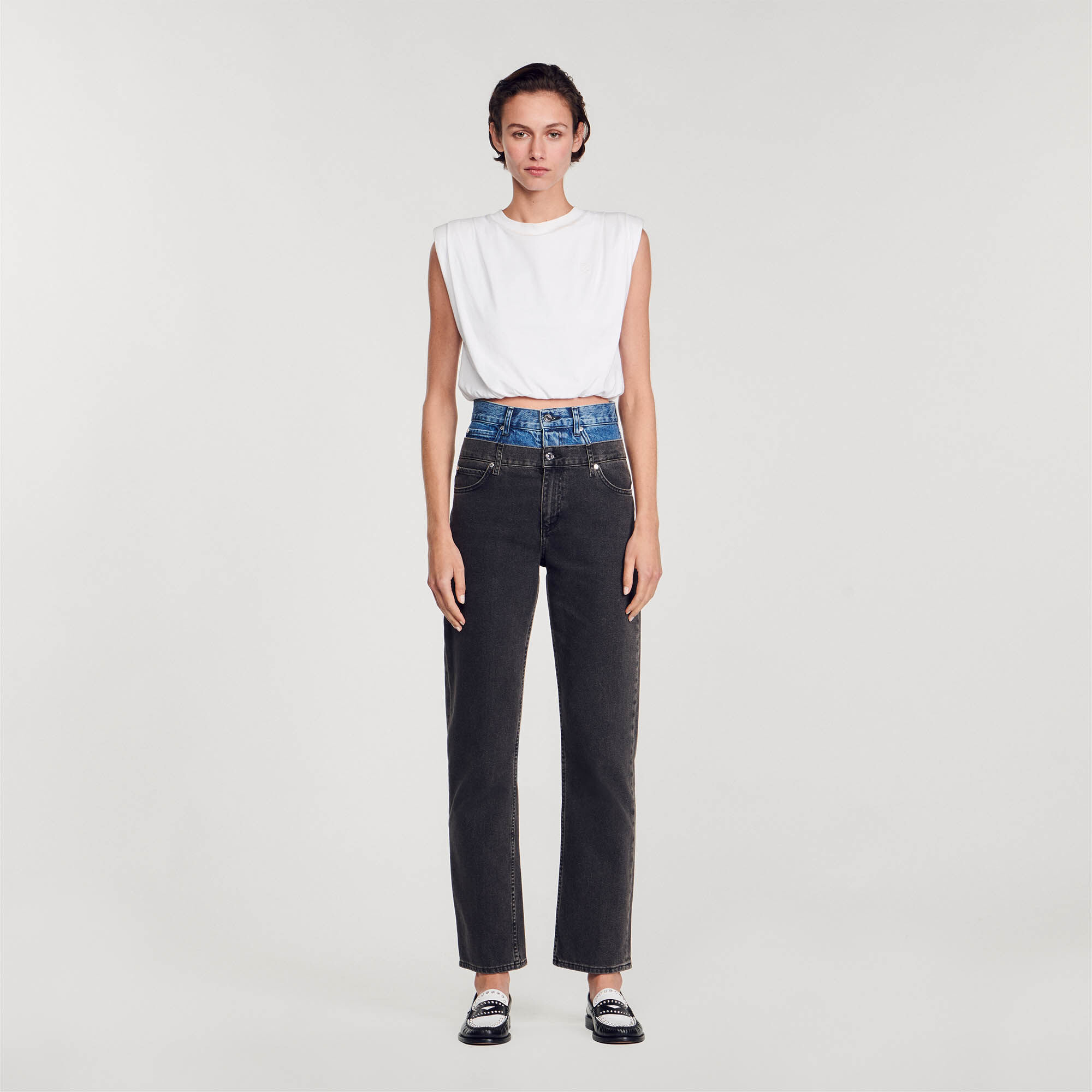 Two tone double waisted jeans