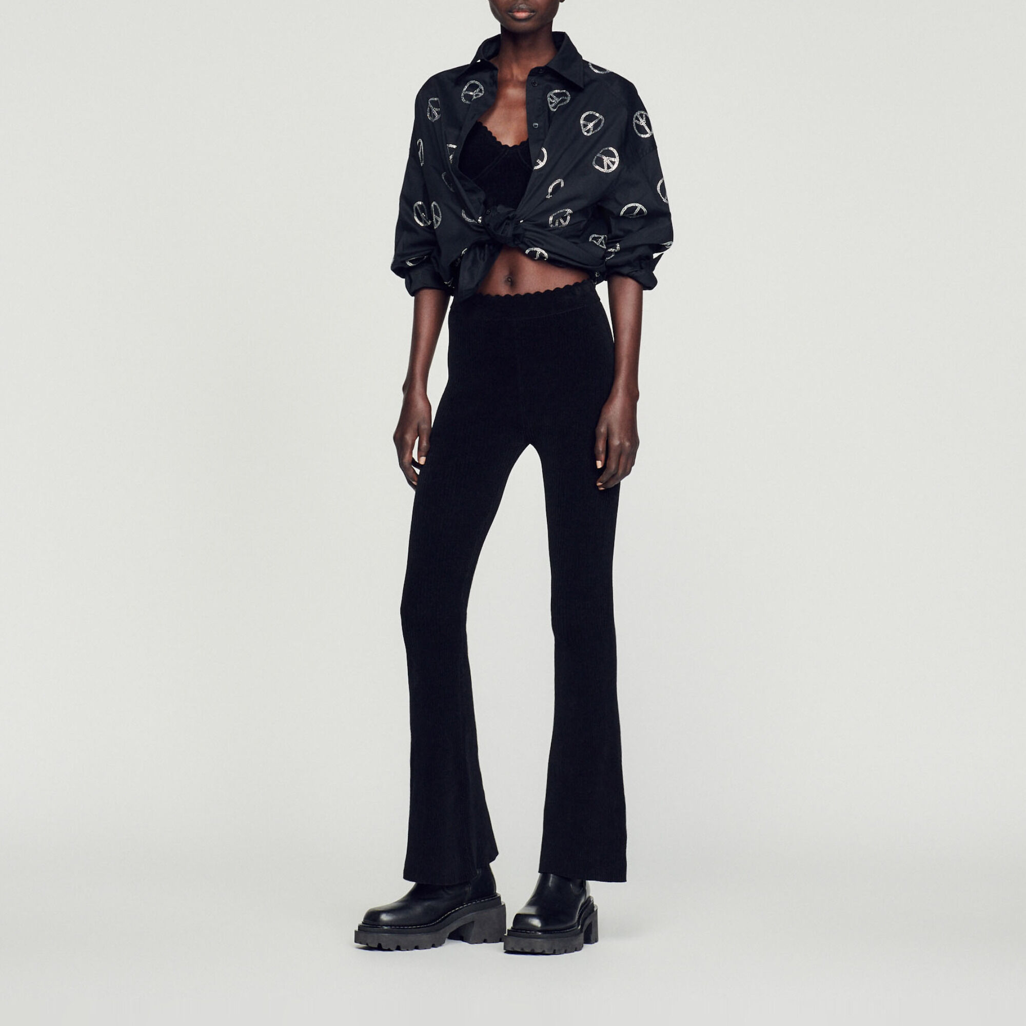 Flared velour knit trousers