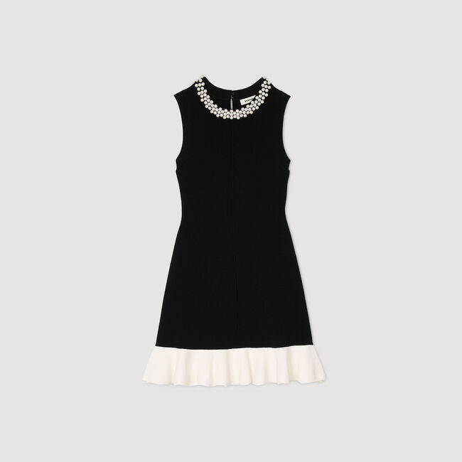 Short knit dress with beaded neck