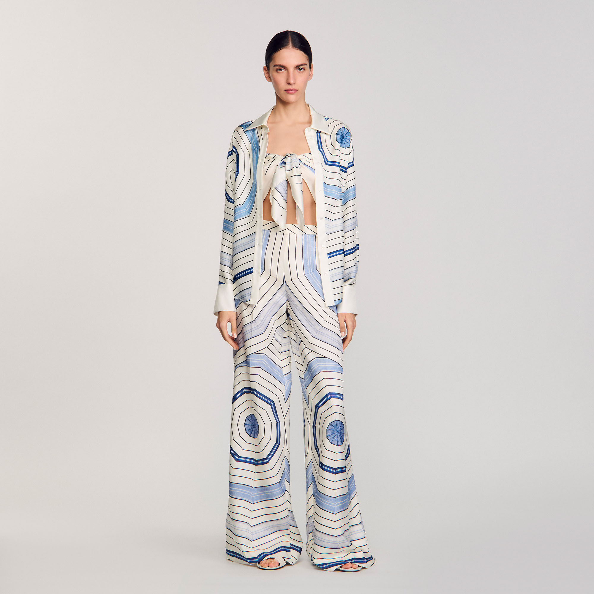 Spiral-motif wide-leg trousers