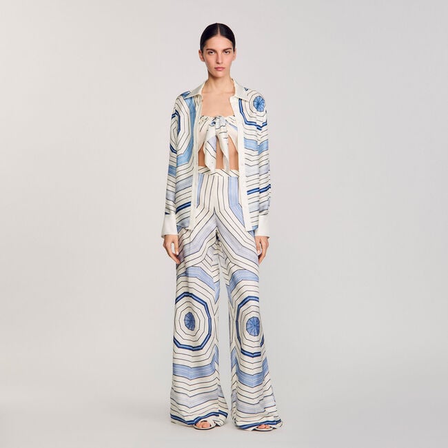 Spiral-motif wide-leg trousers