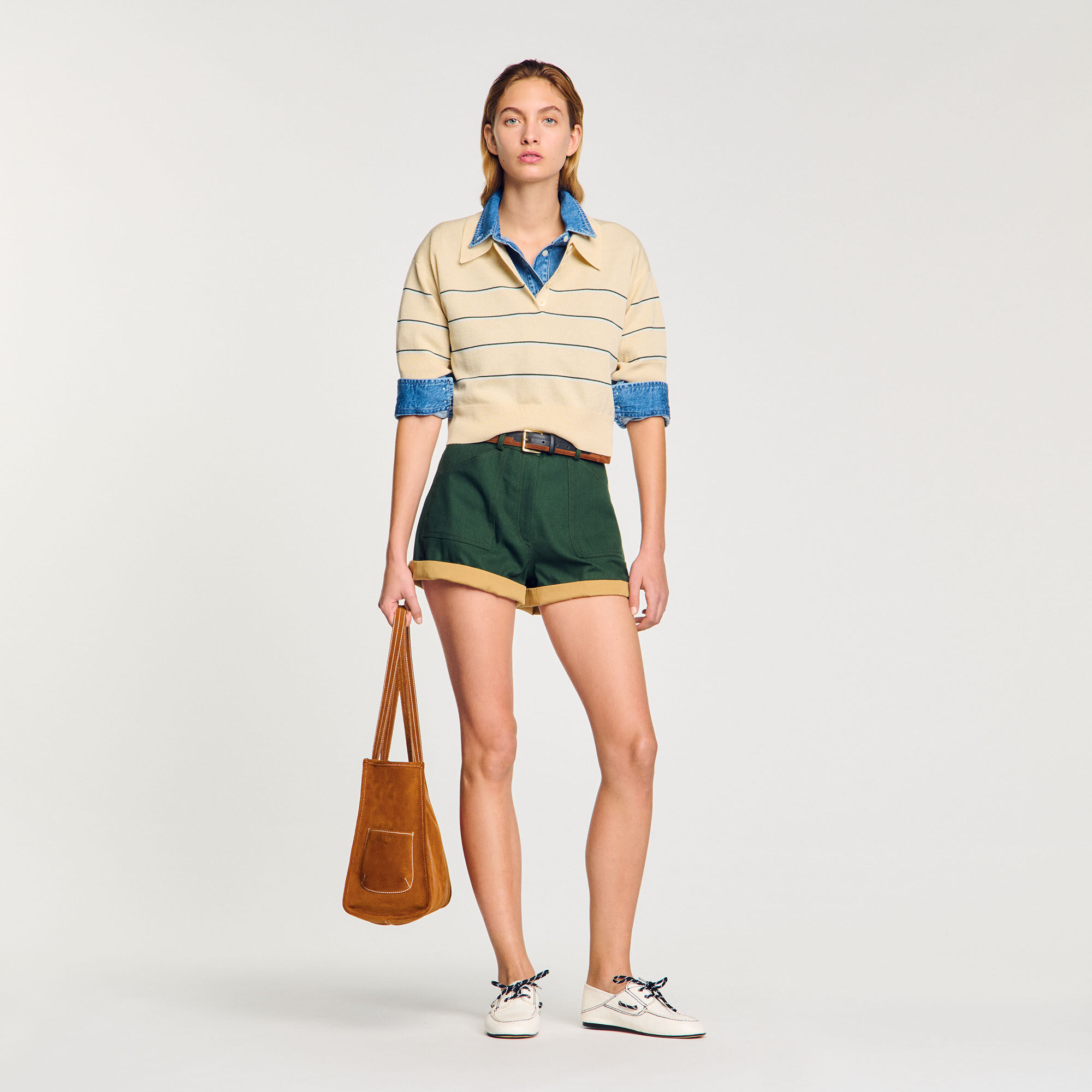 Two-tone drawstring waist shorts green For Women | Sandro Paris