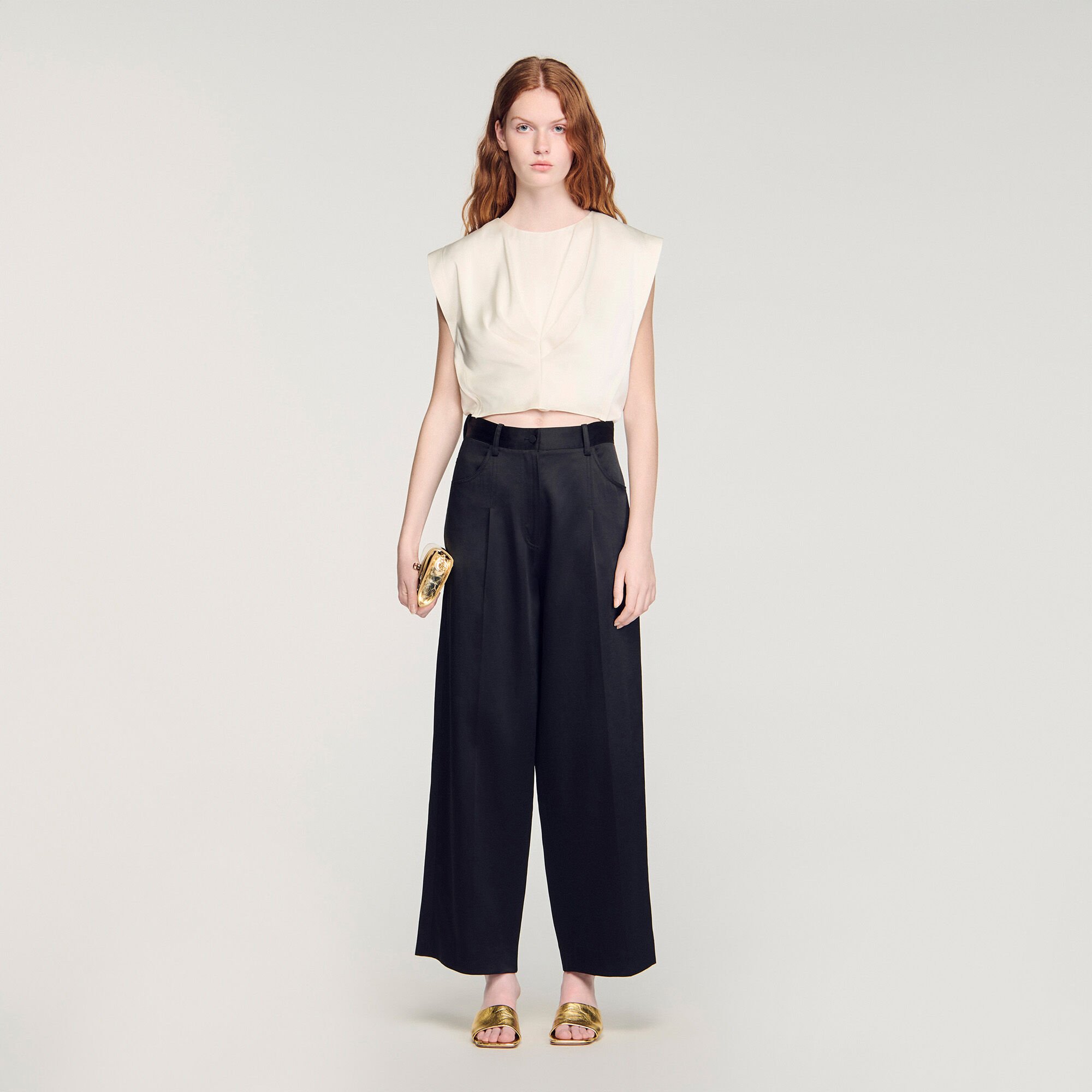Satin-effect wide-leg trousers