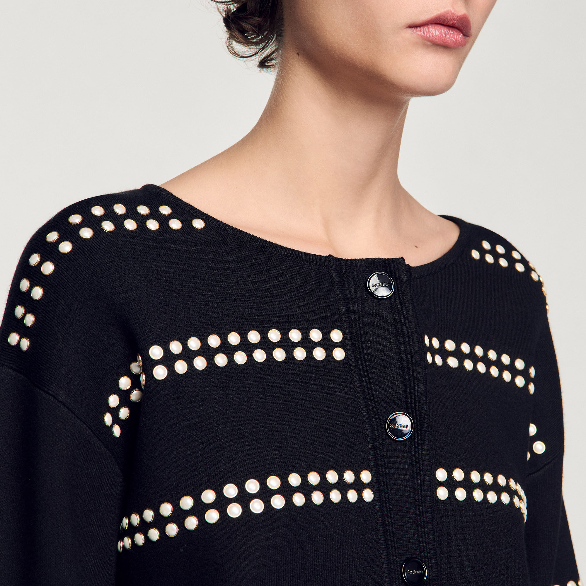 Studded cardigan black / gray For Women | Sandro Paris