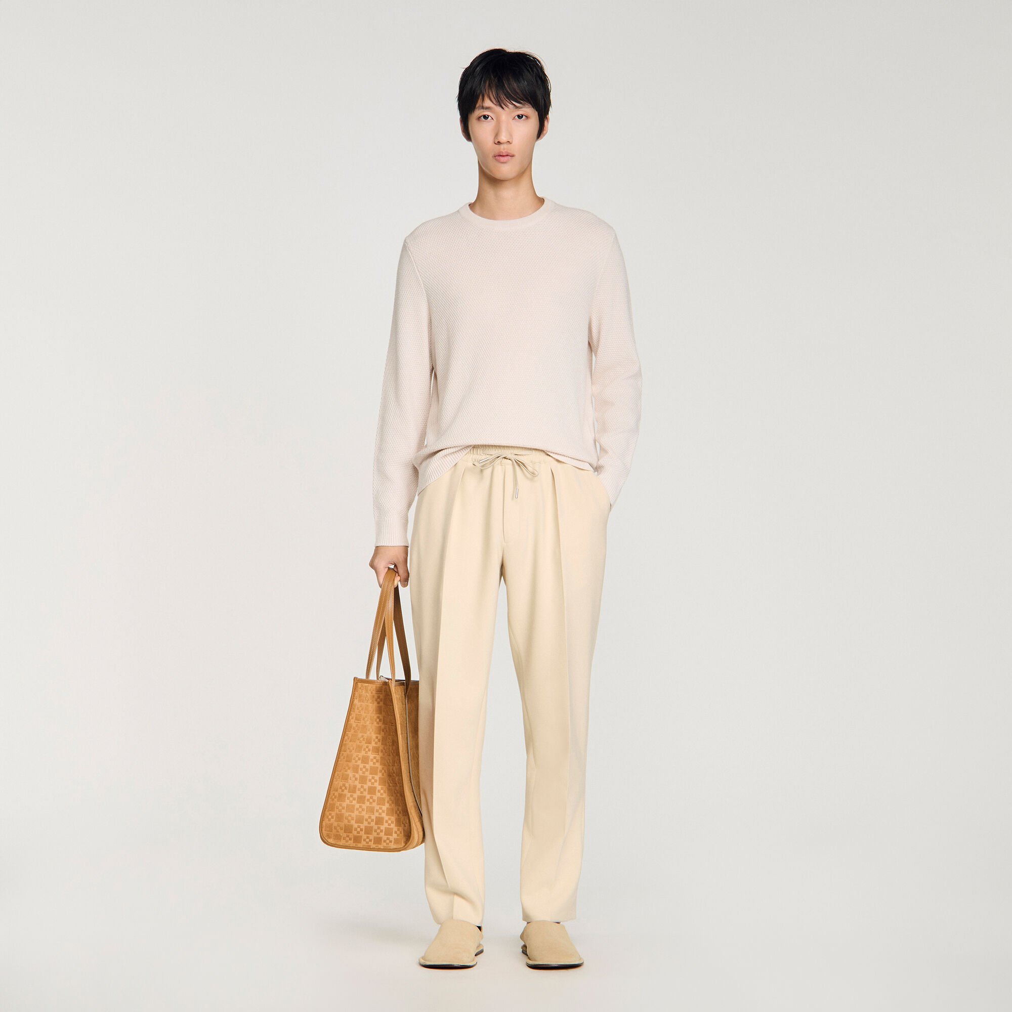 Elasticated straight-leg trousers