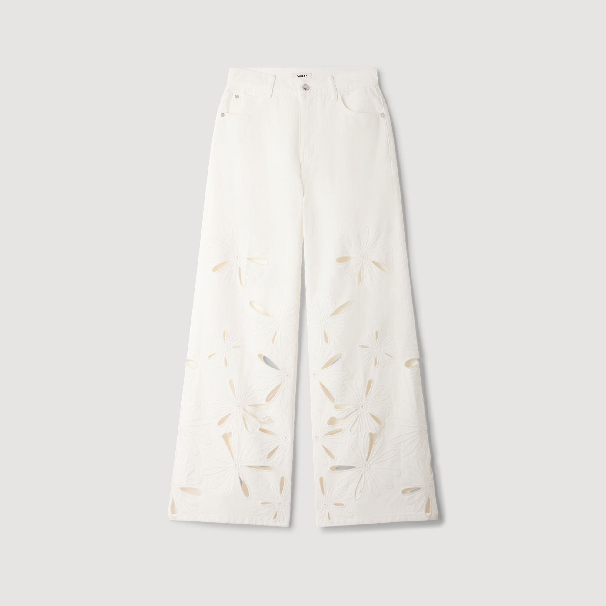 Wide-leg embroidered jeans