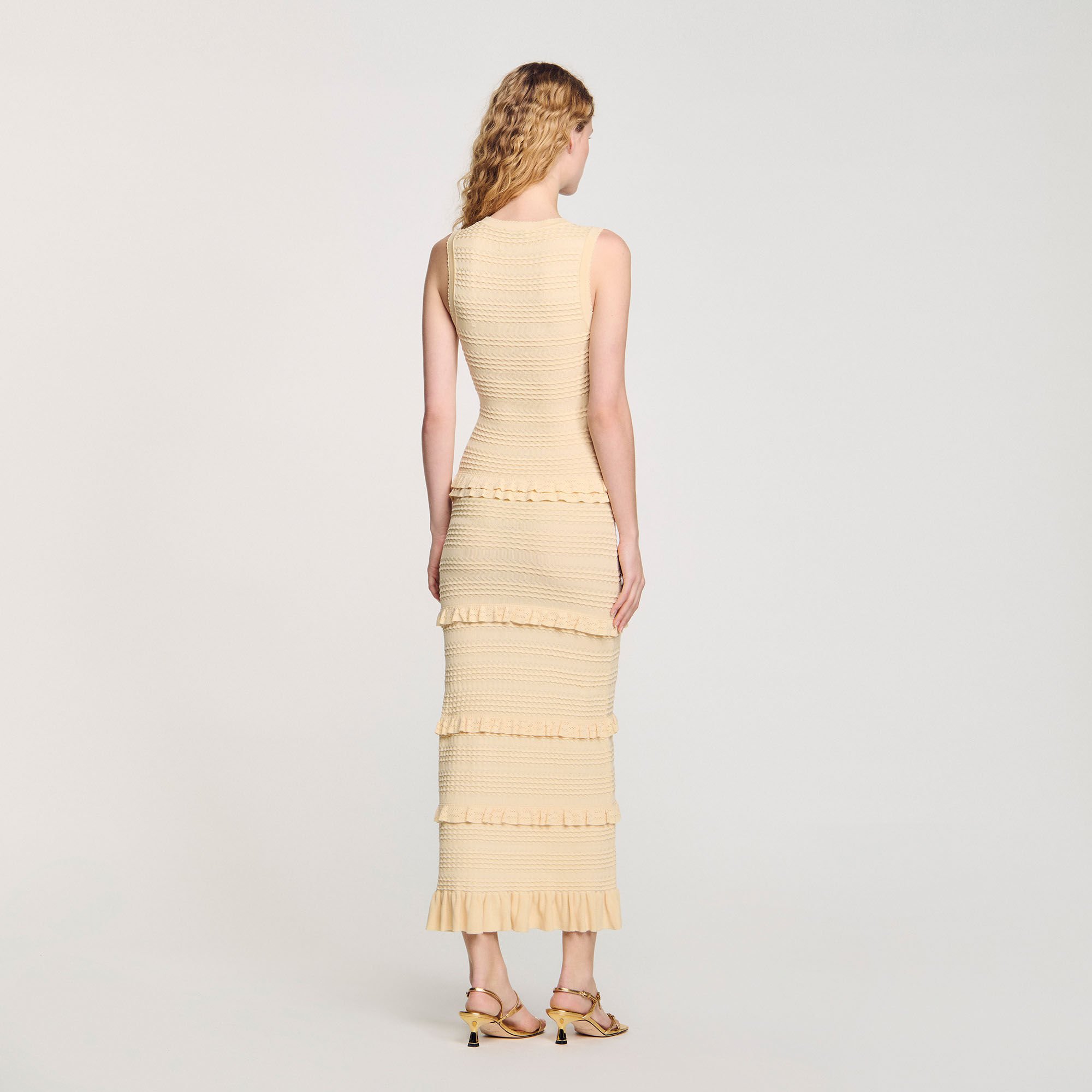 Ruffled knit maxi dress