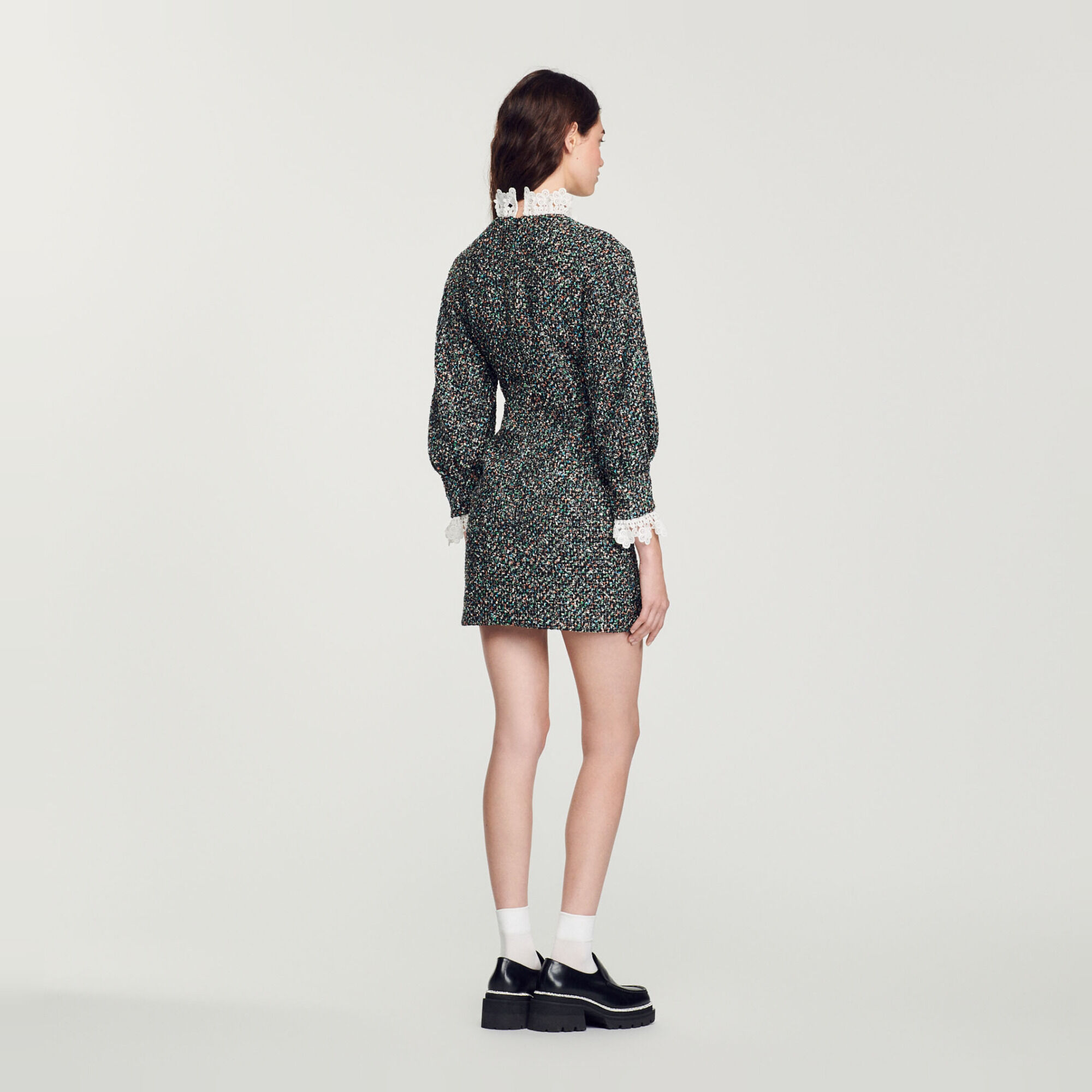 Tweed dress with trimmed neckline