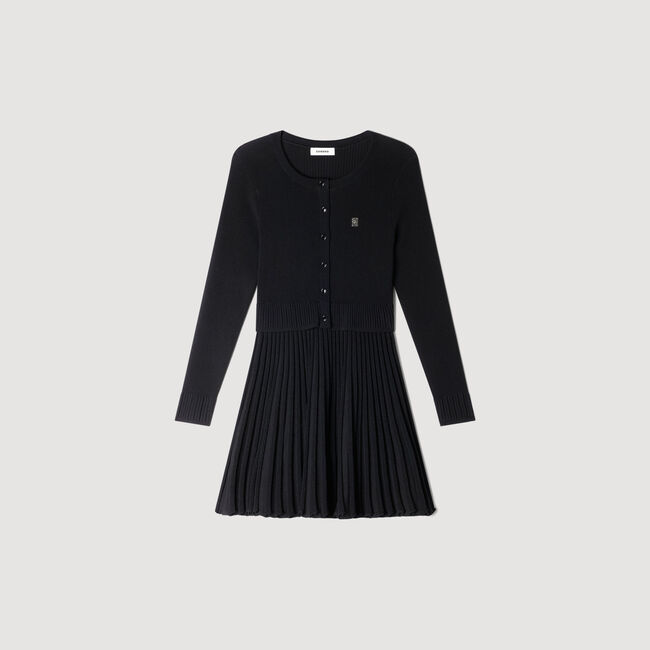 Pleated knit short dress