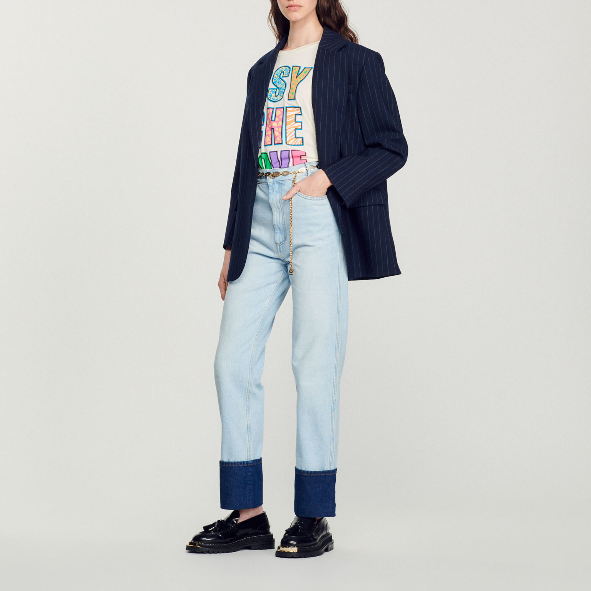 Faded jeans with contrasting cuffs