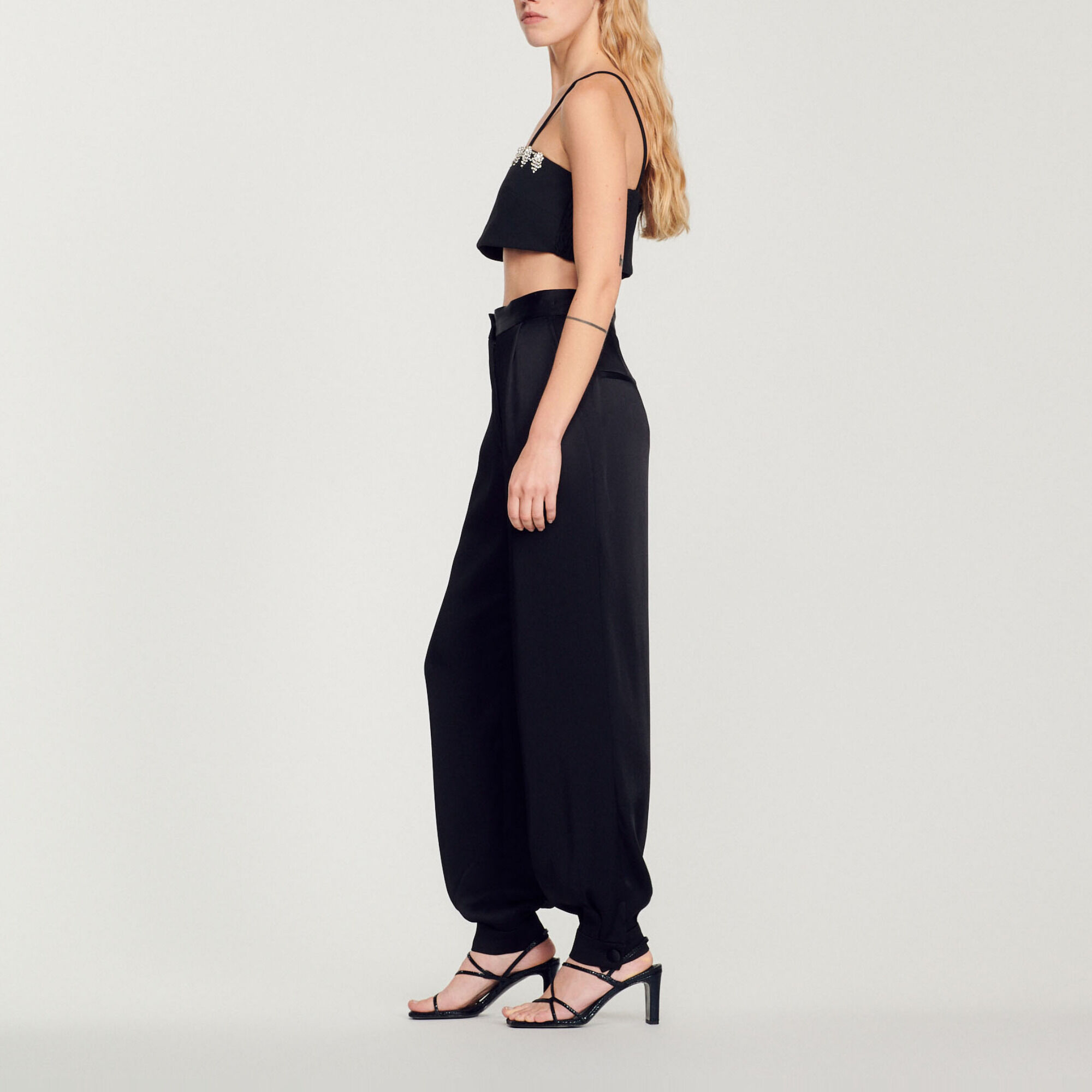 Satin trousers with embellished detail