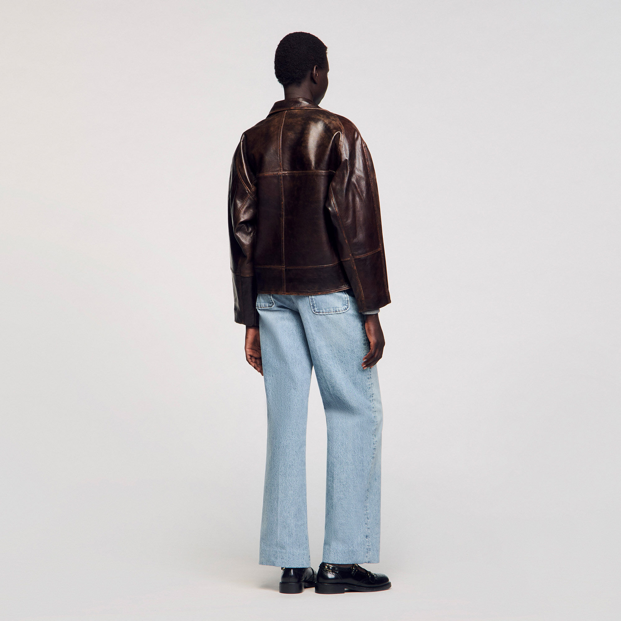 【SANDRO】Jordan Leather Jacket Jordan Oversized Leather Jacket Black