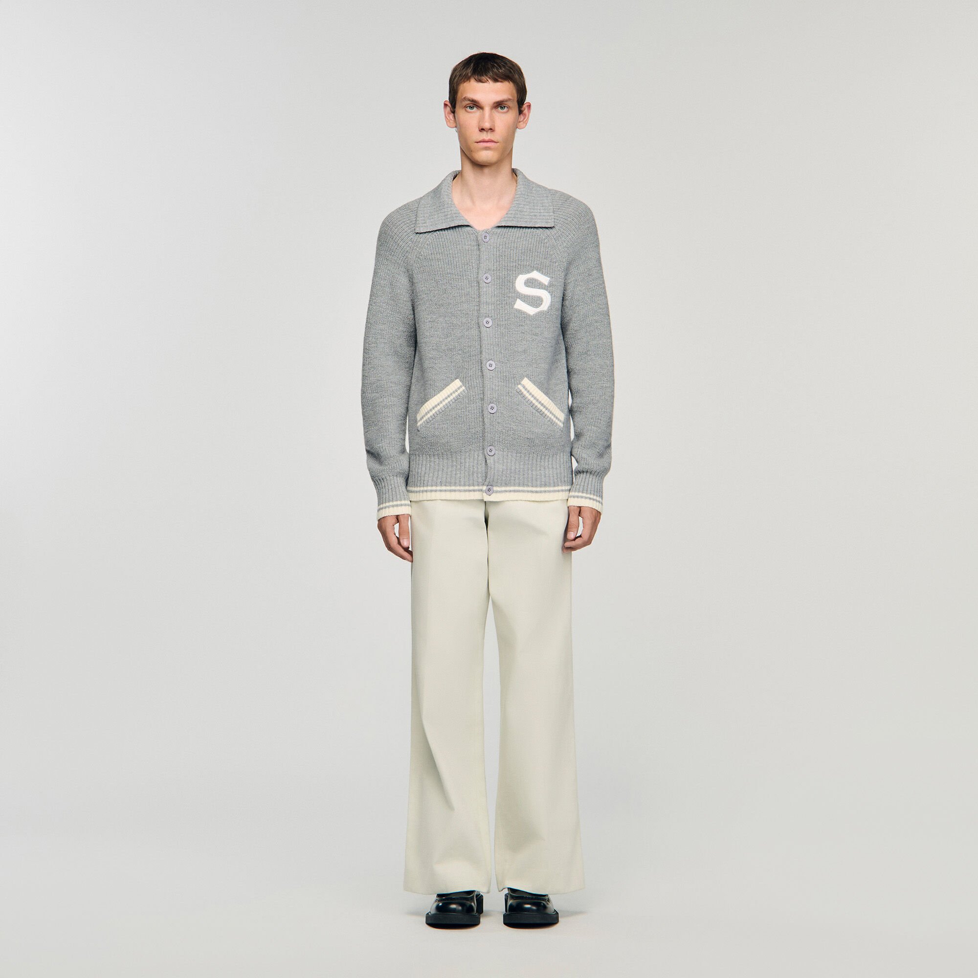 Wool cardigan with patch S