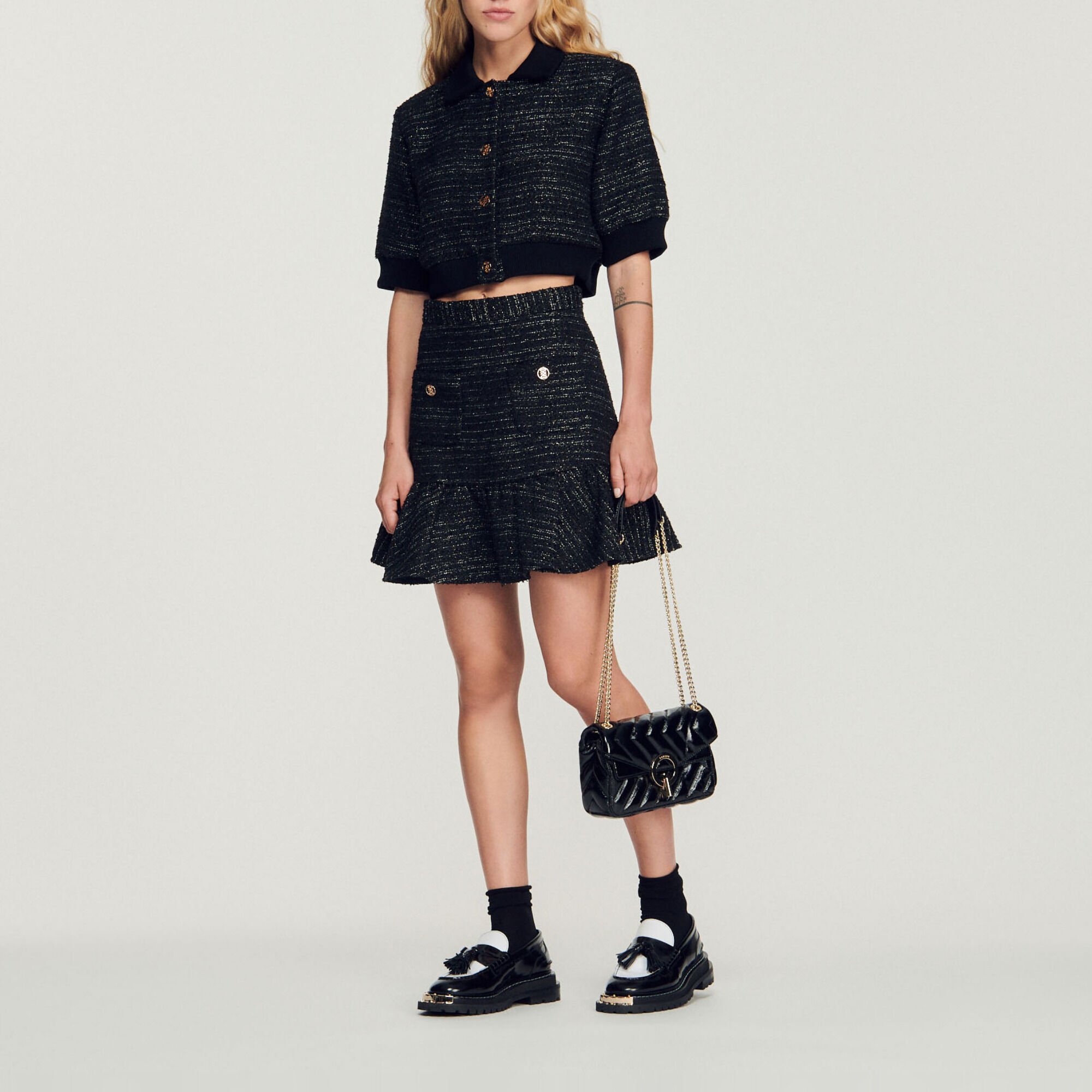 Short tweed ruffled skirt