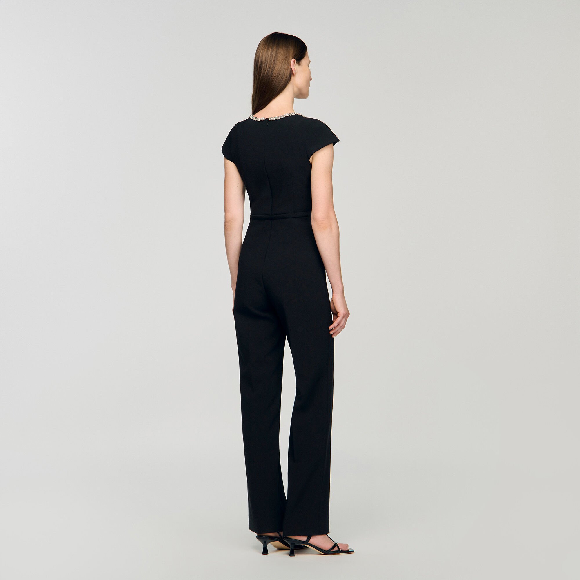 Jumpsuit with rhinestone collar