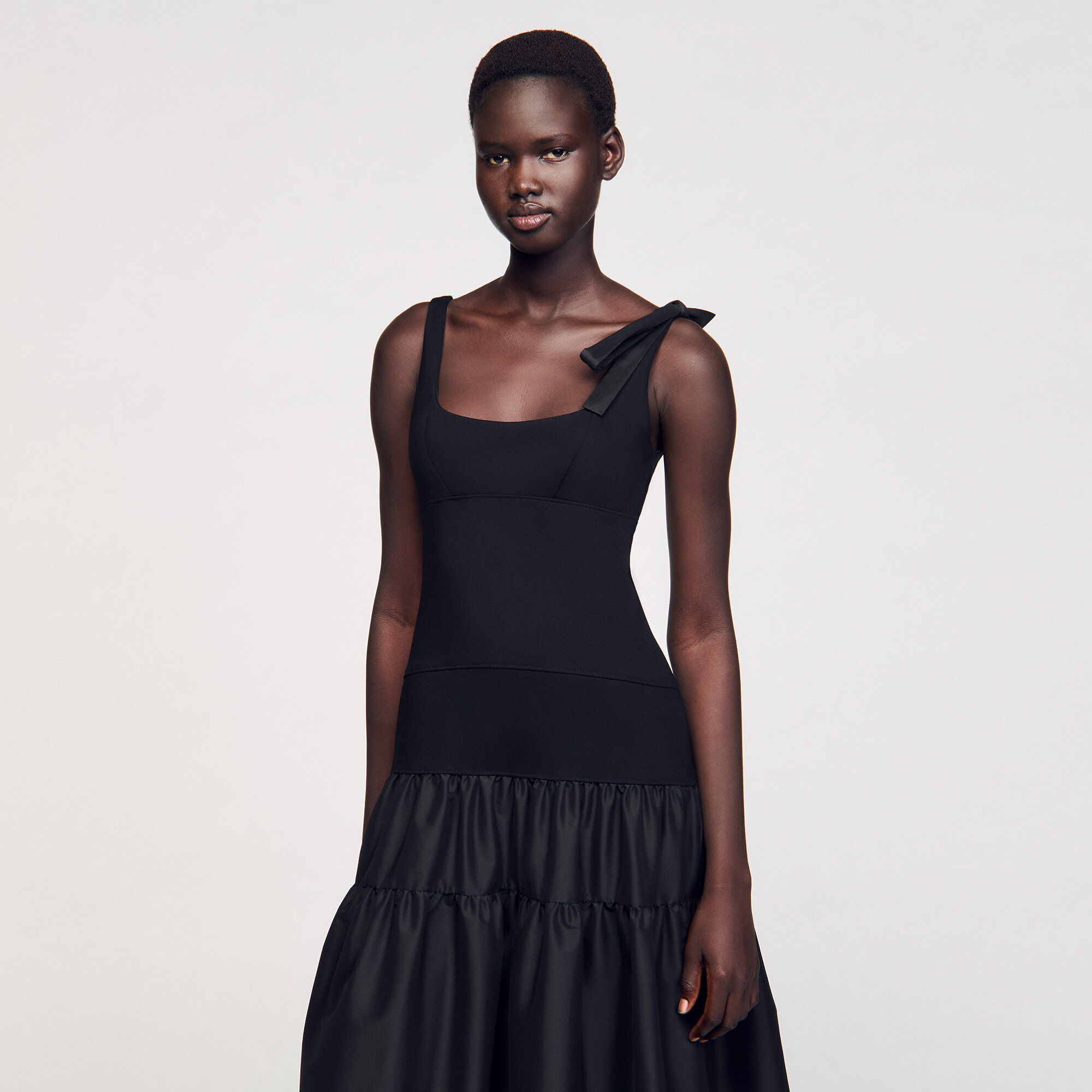 Long dual-material dress