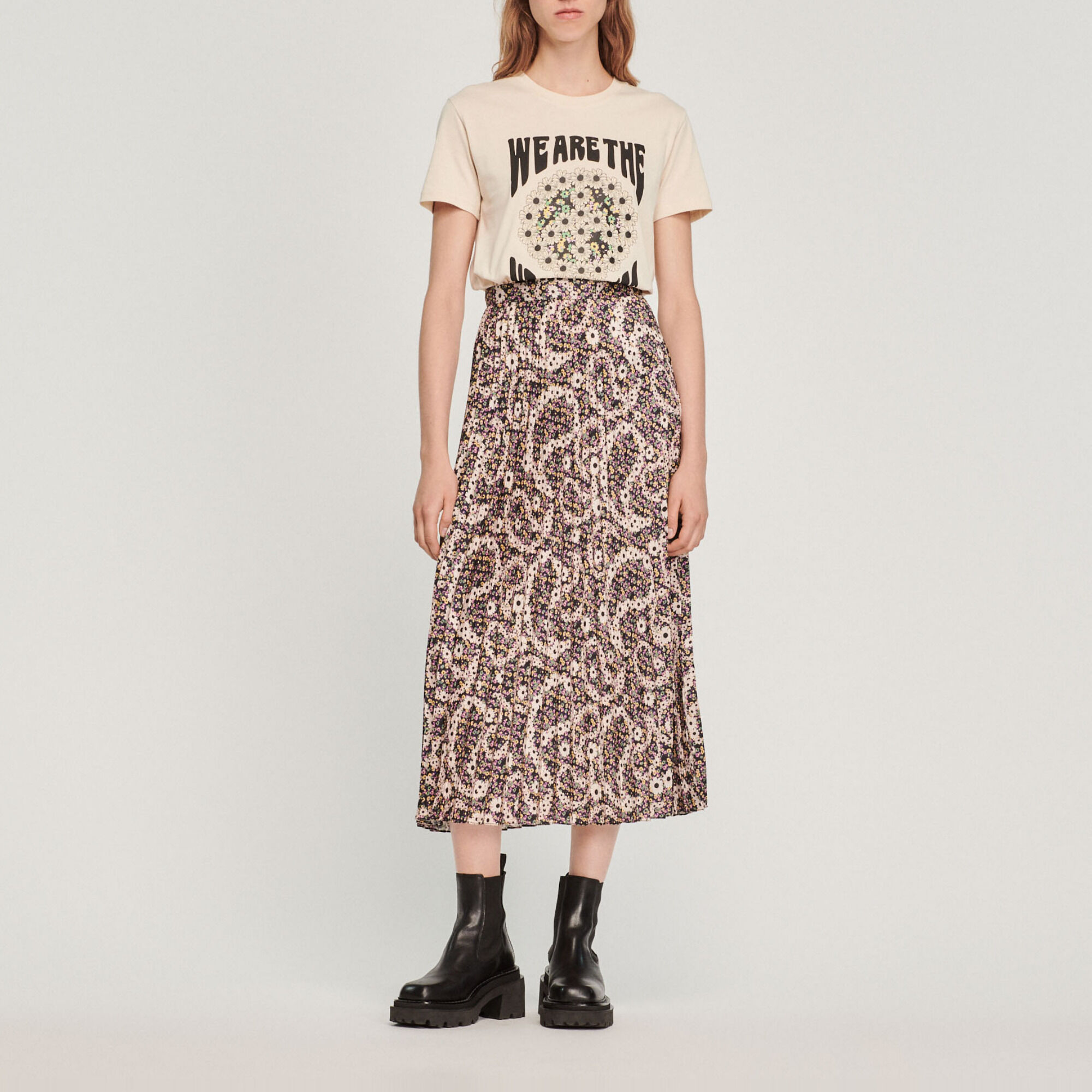 Printed midi skirt with pleats