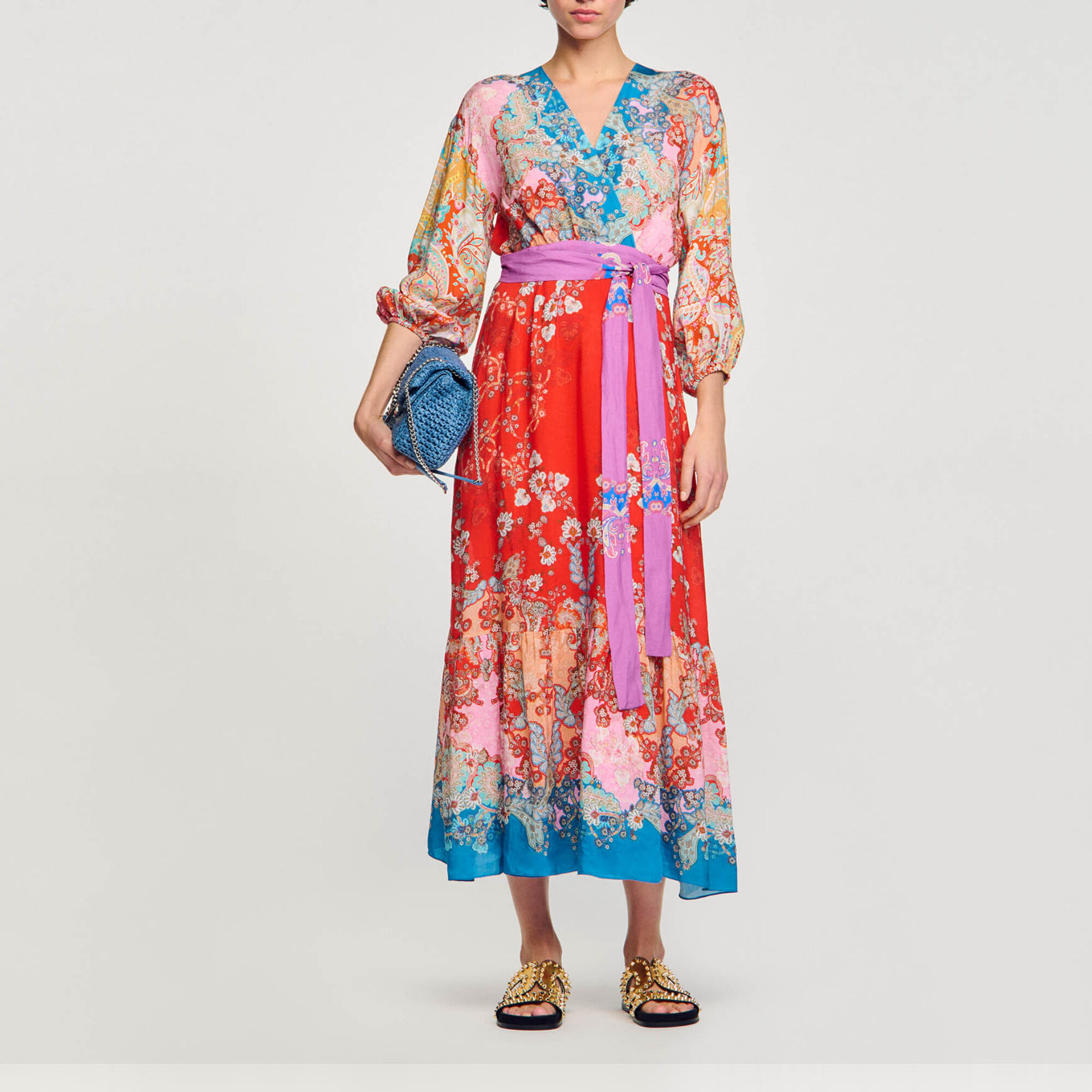 Maxi wrap dress blue For Women Sandro Paris