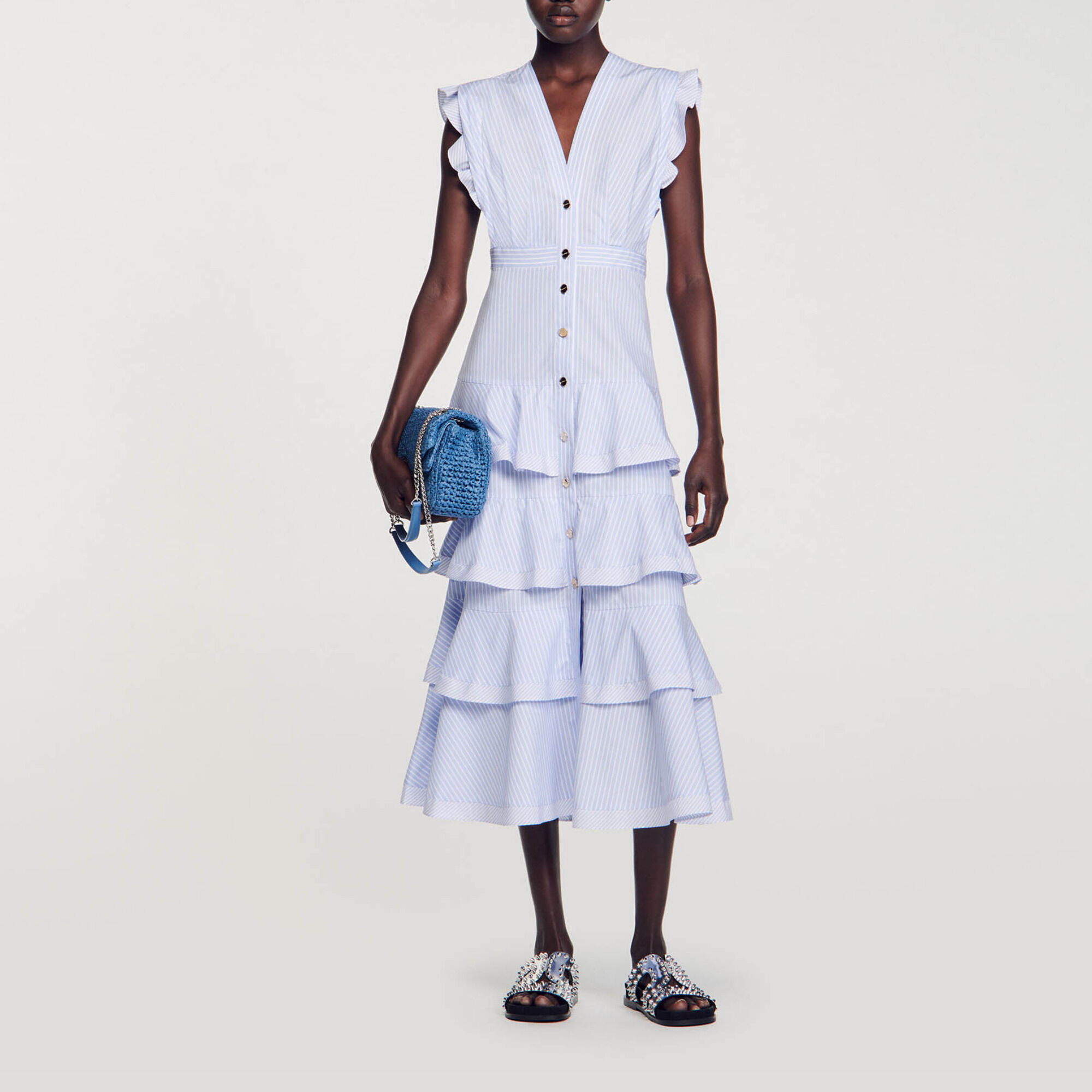 Sandro black ruffle shop dress