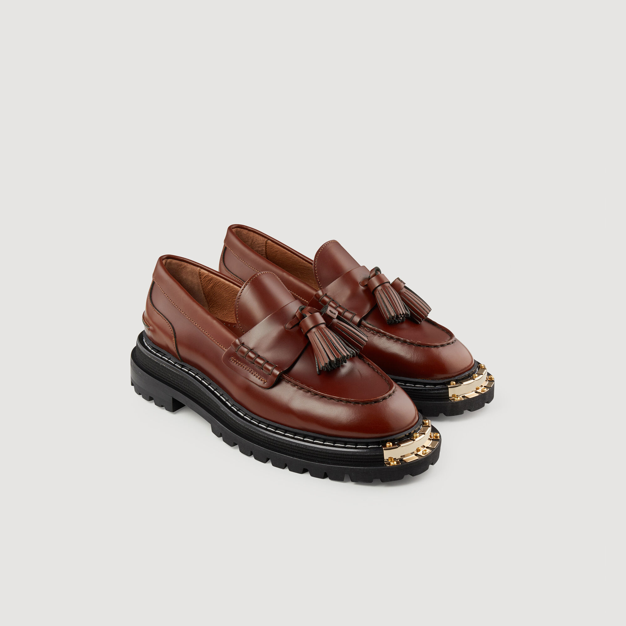 Thick-soled leather loafers
