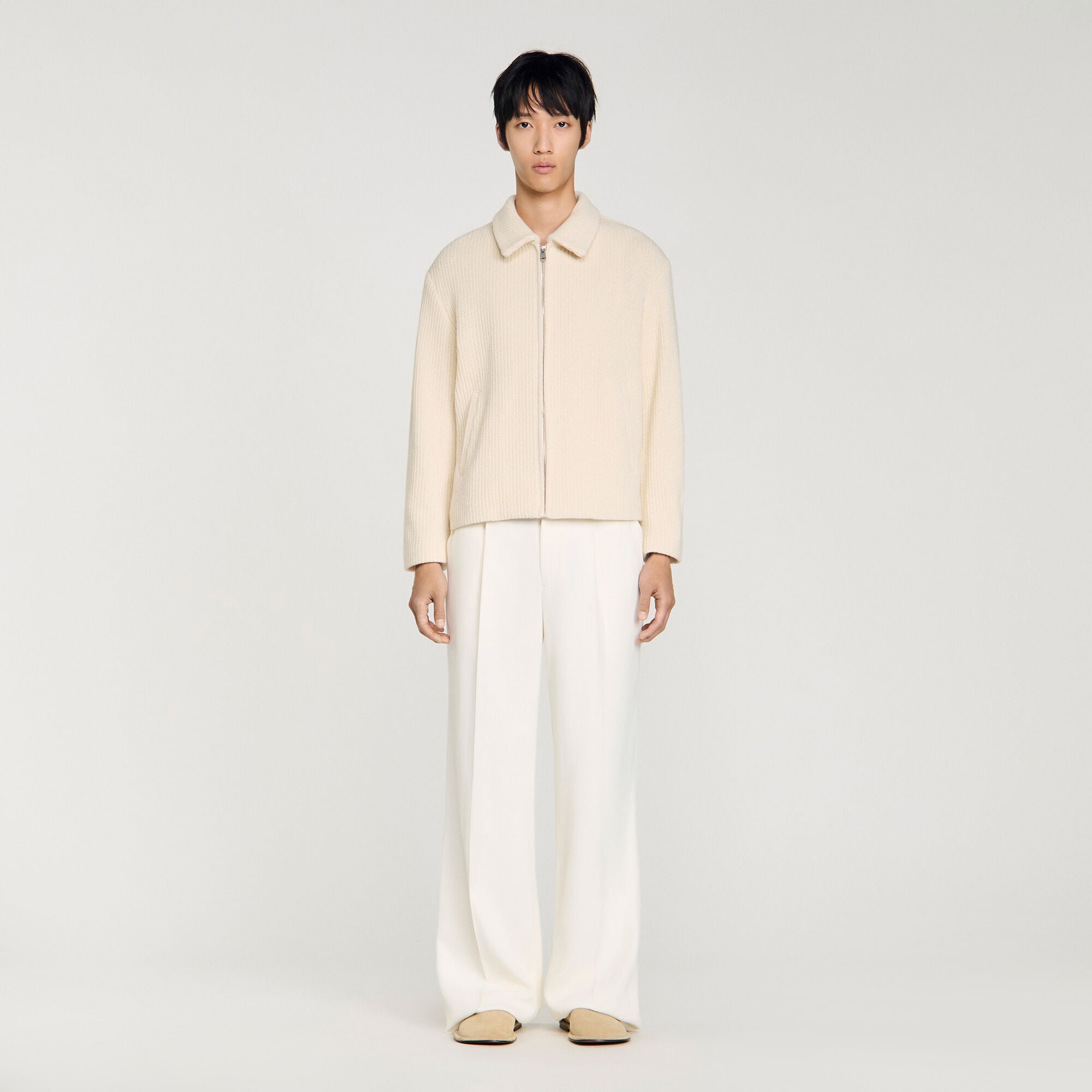 Knit-effect regular-collar jacket