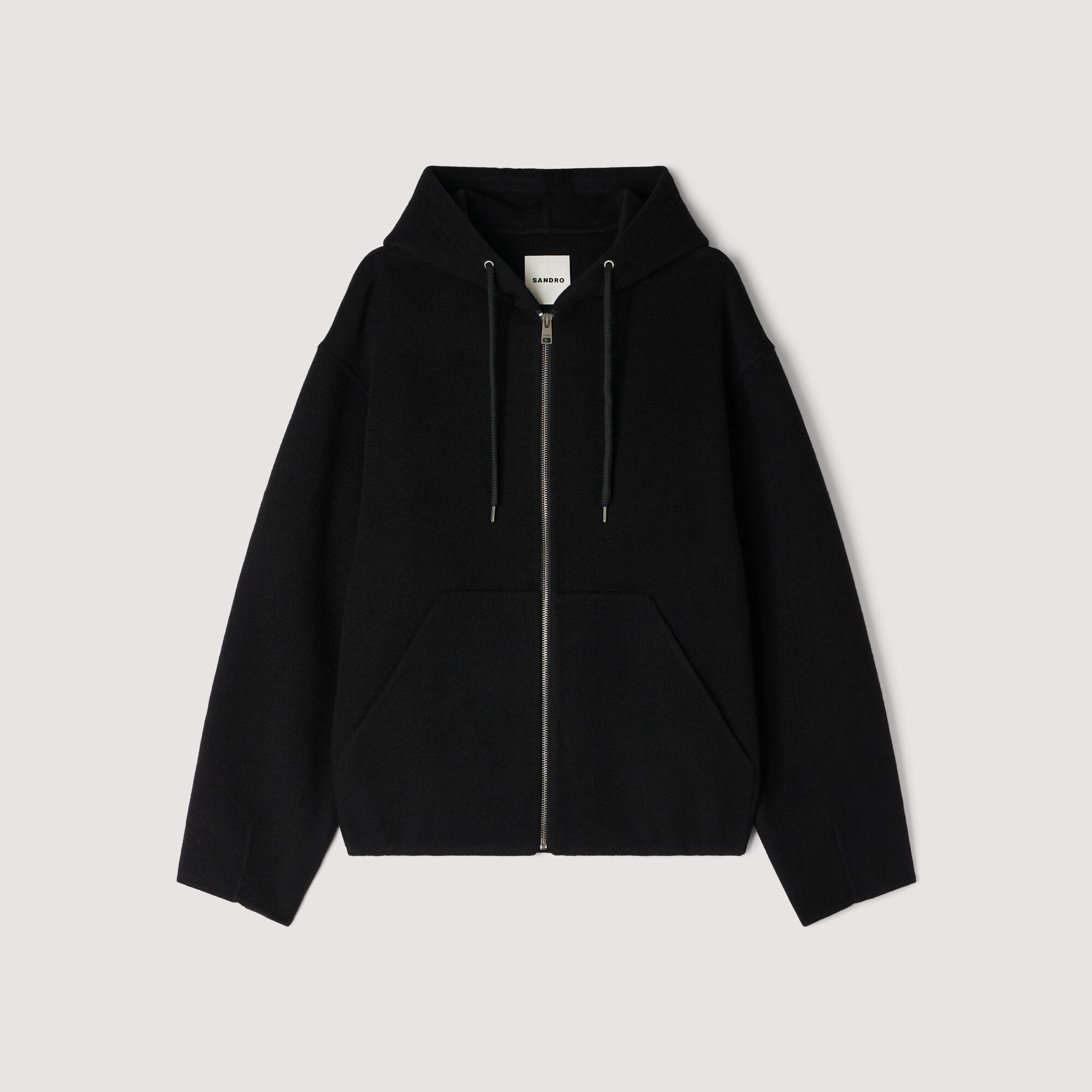 Hooded zip-up wool jacket black / gray for Men | Sandro Paris