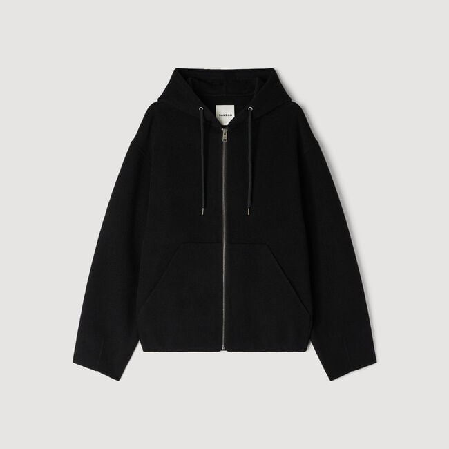 Hooded zip-up wool jacket