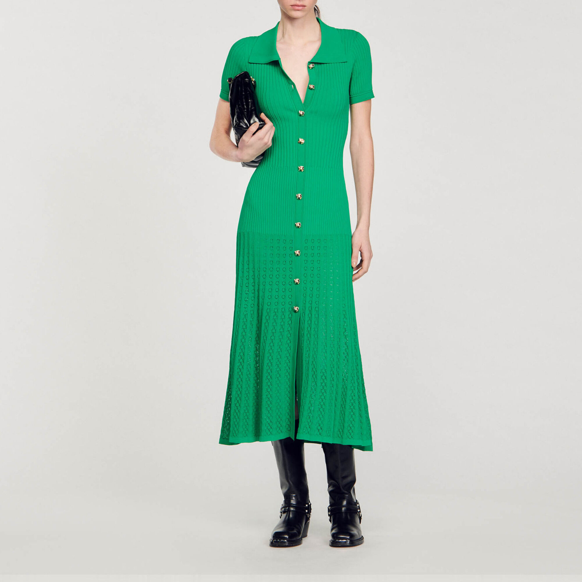 Knit maxi dress Green Sandro Paris