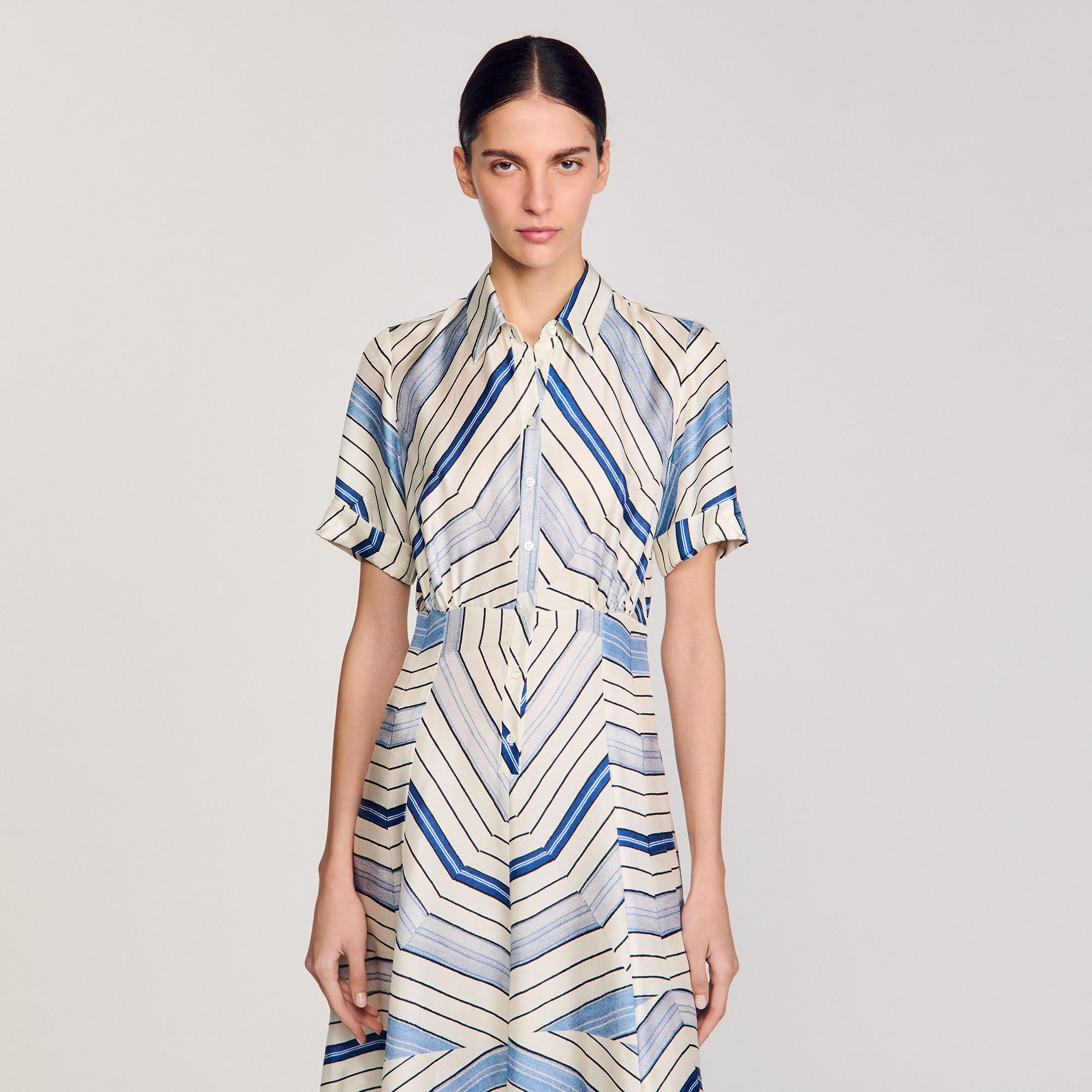 Spiral-motif silk midi dress