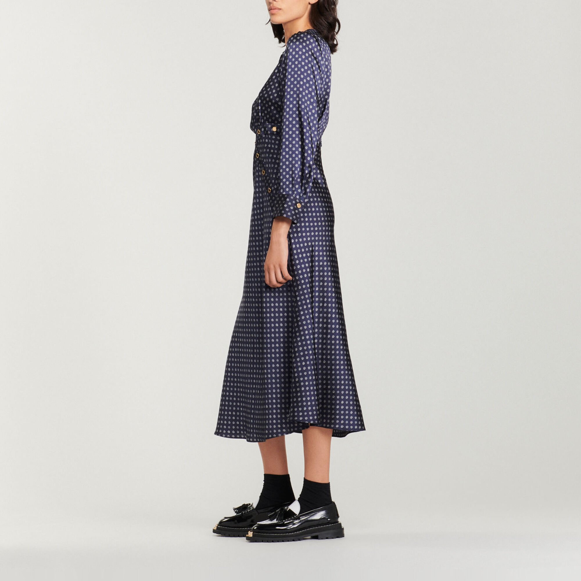 Long flowing dress with polka-dot print