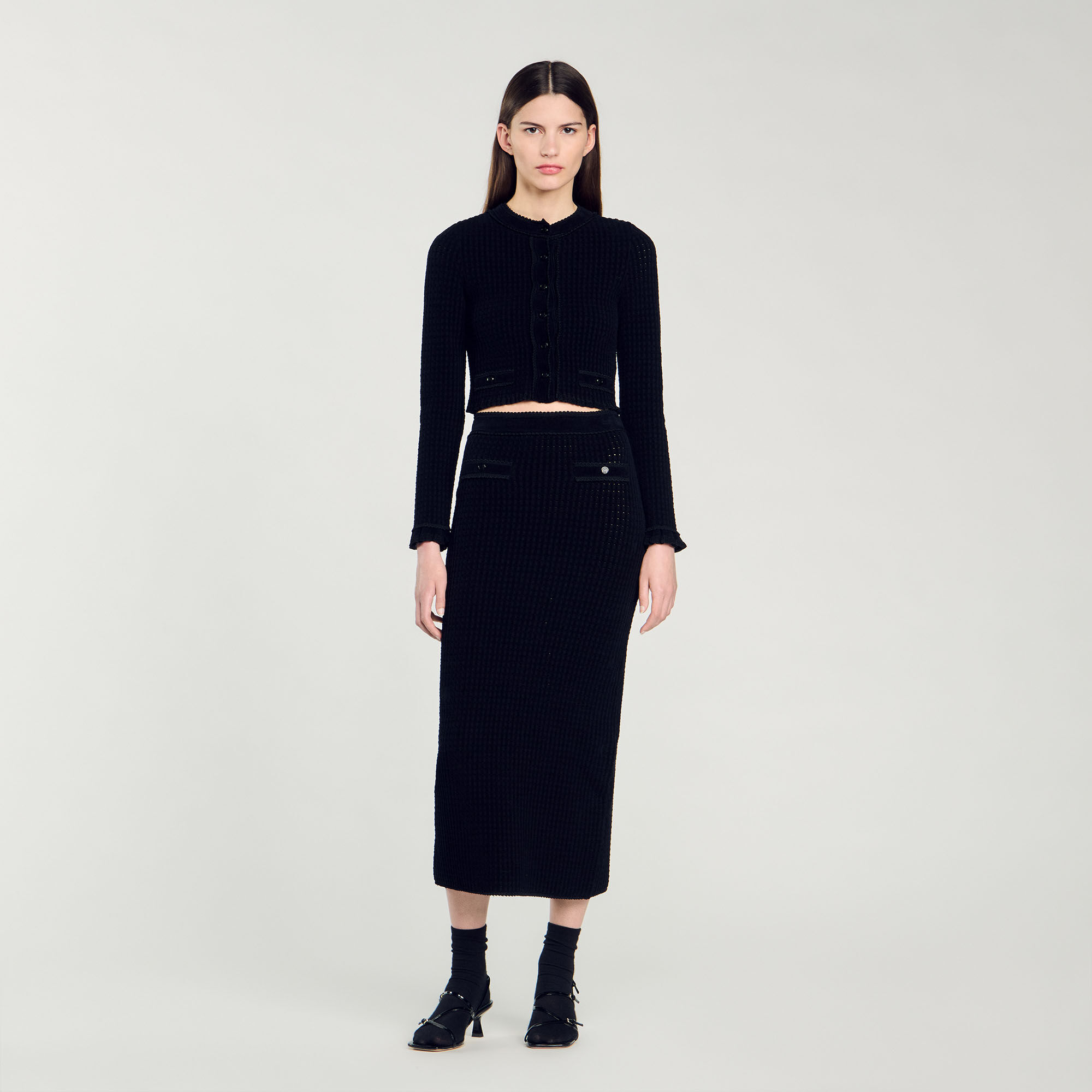 Velvet knit midi skirt