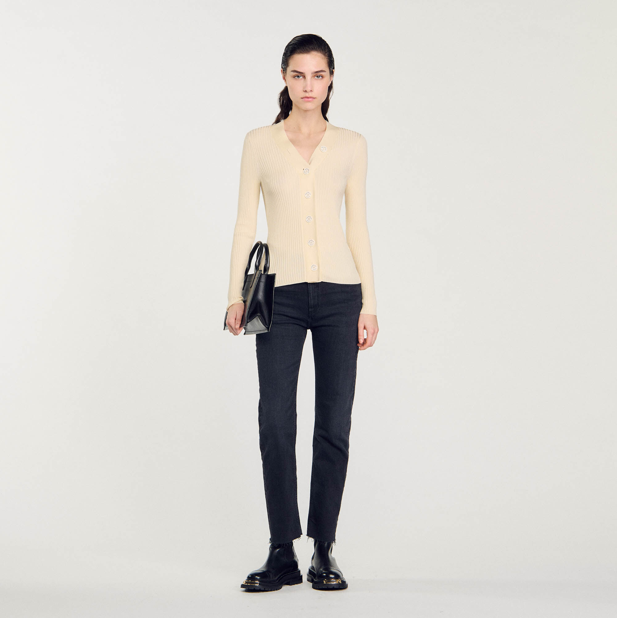 Cardigan in certified viscose white beige For Women Sandro Paris