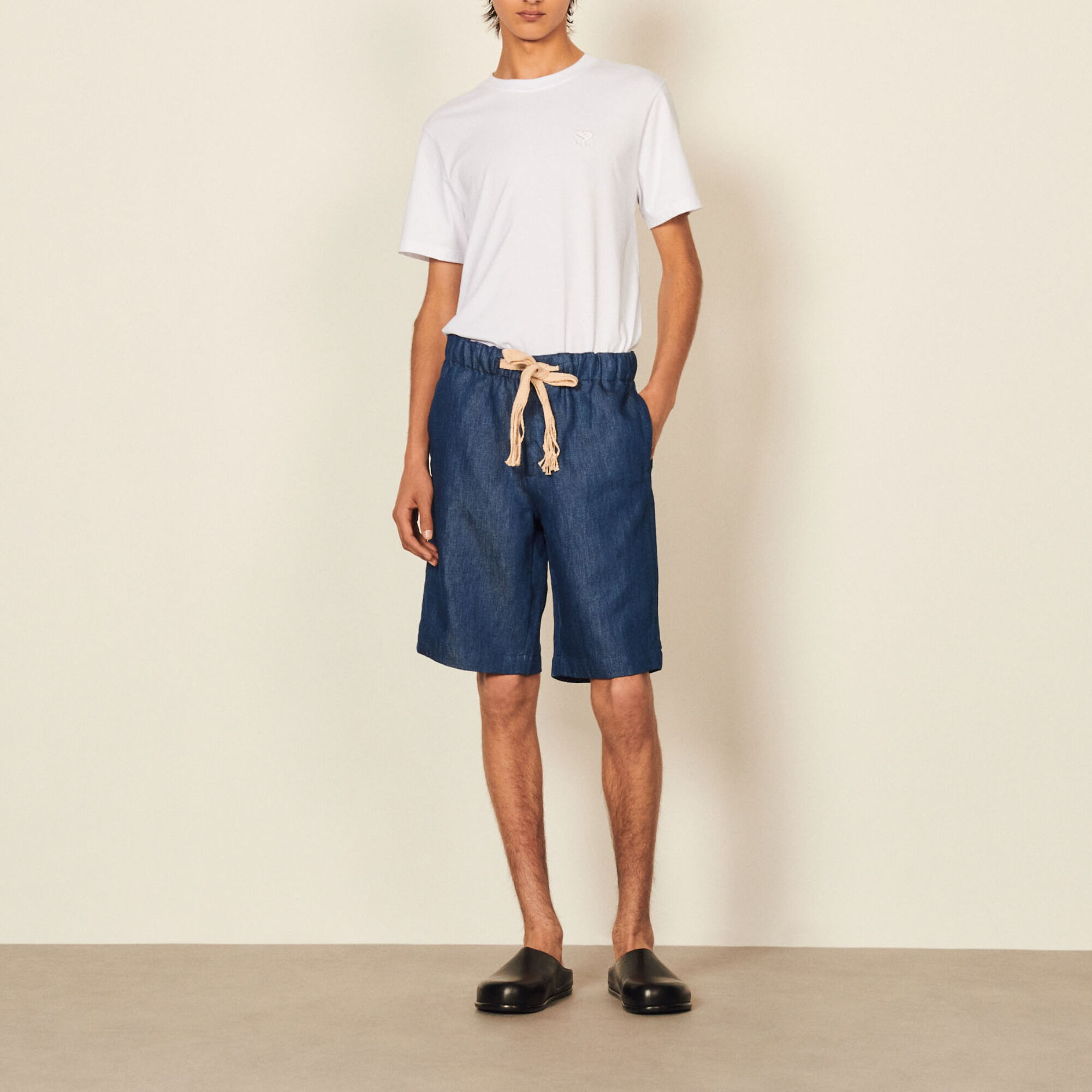 Wide chambray Bermuda shorts