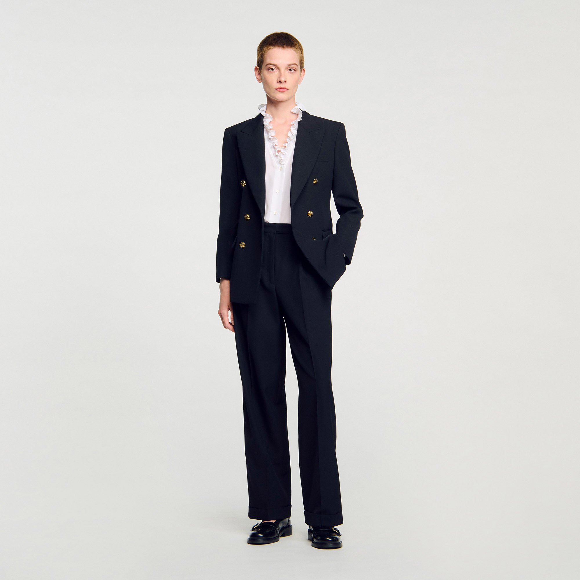 Straight-leg trousers black / gray For Women | Sandro Paris