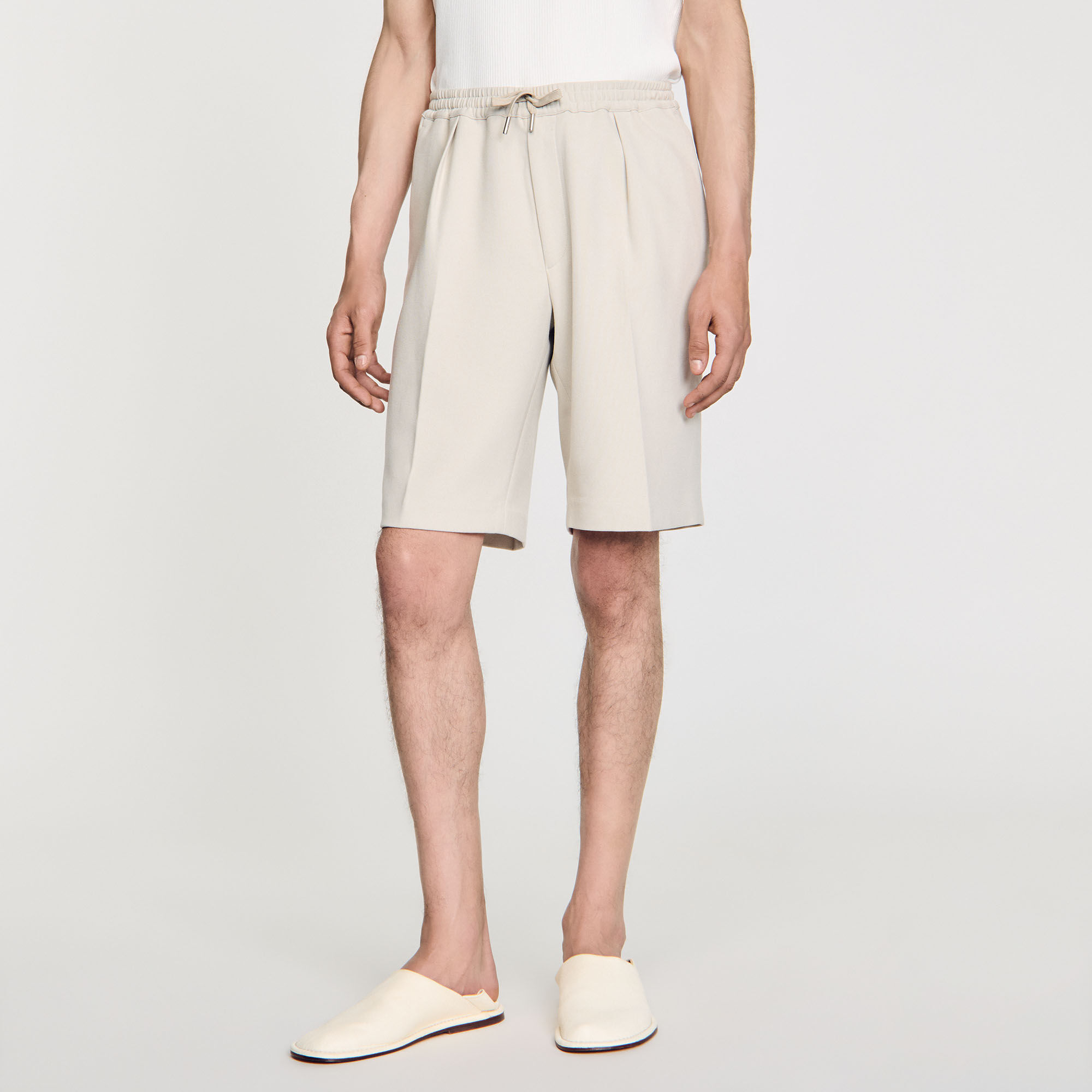 極美品 SANDRO サンドロ ハイウエスト ハーフパンツ ベージュ 36 Square Cross flowy bermuda shorts black / gray for Men