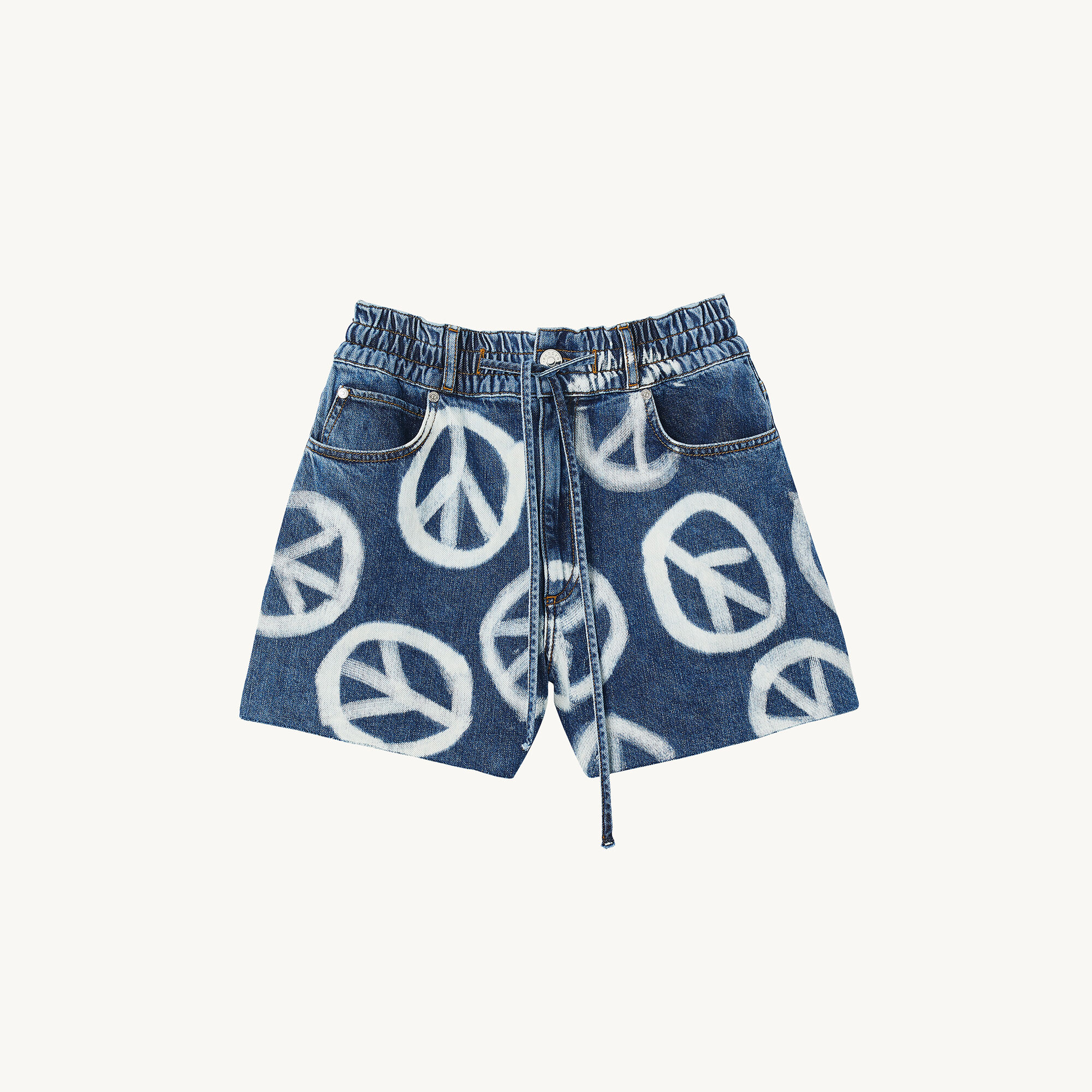 Wide denim shorts with peace motifs