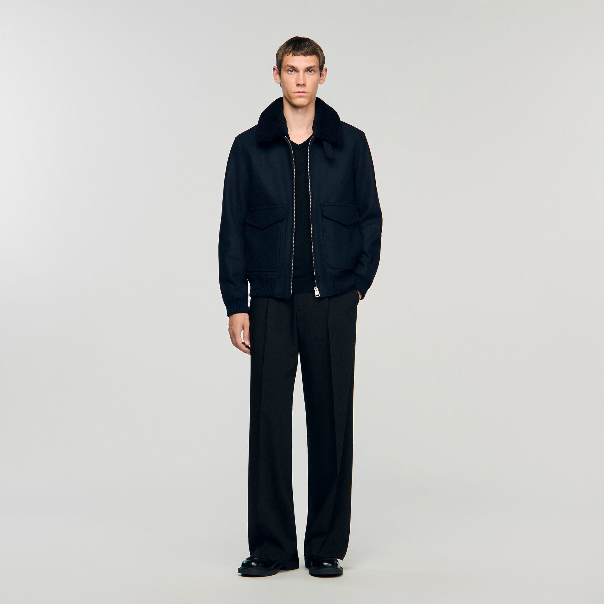 Wool aviator jacket with shearling Wool aviator jacket with shearling