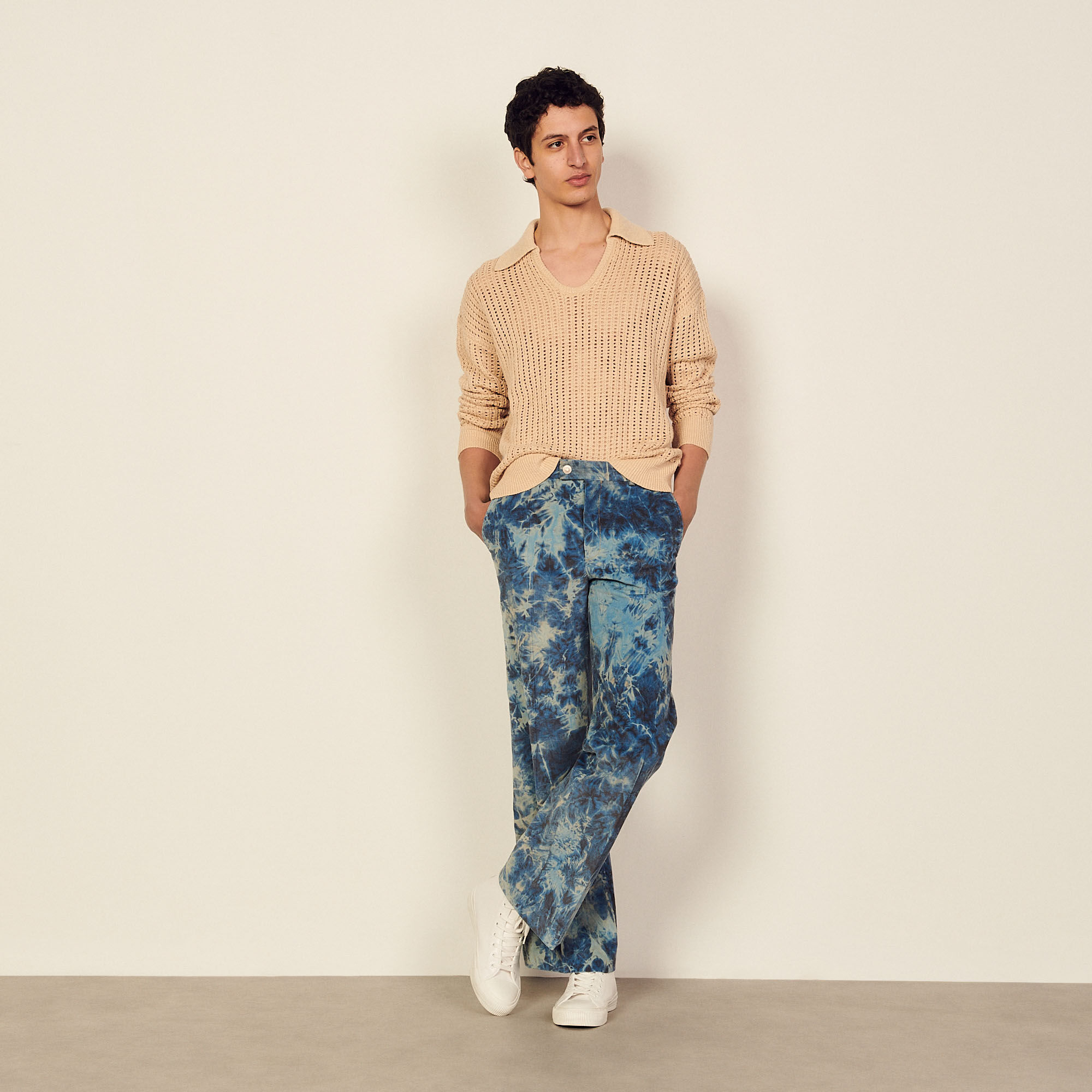 Tie-dye velvet trousers
